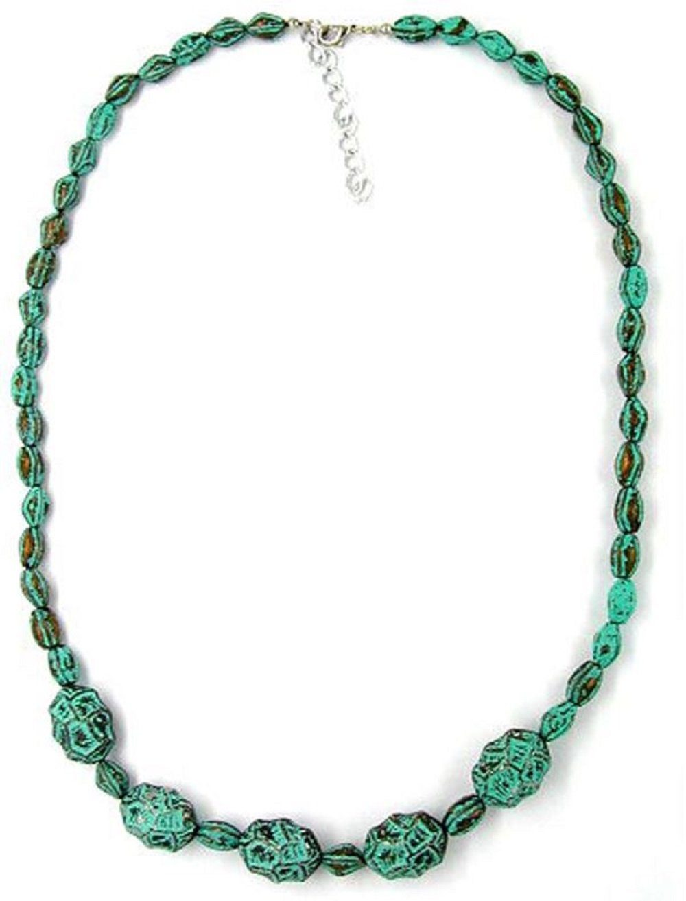 Collier Kette Krokoperle türkis-grün mit Patina 55 cm Kunststoff