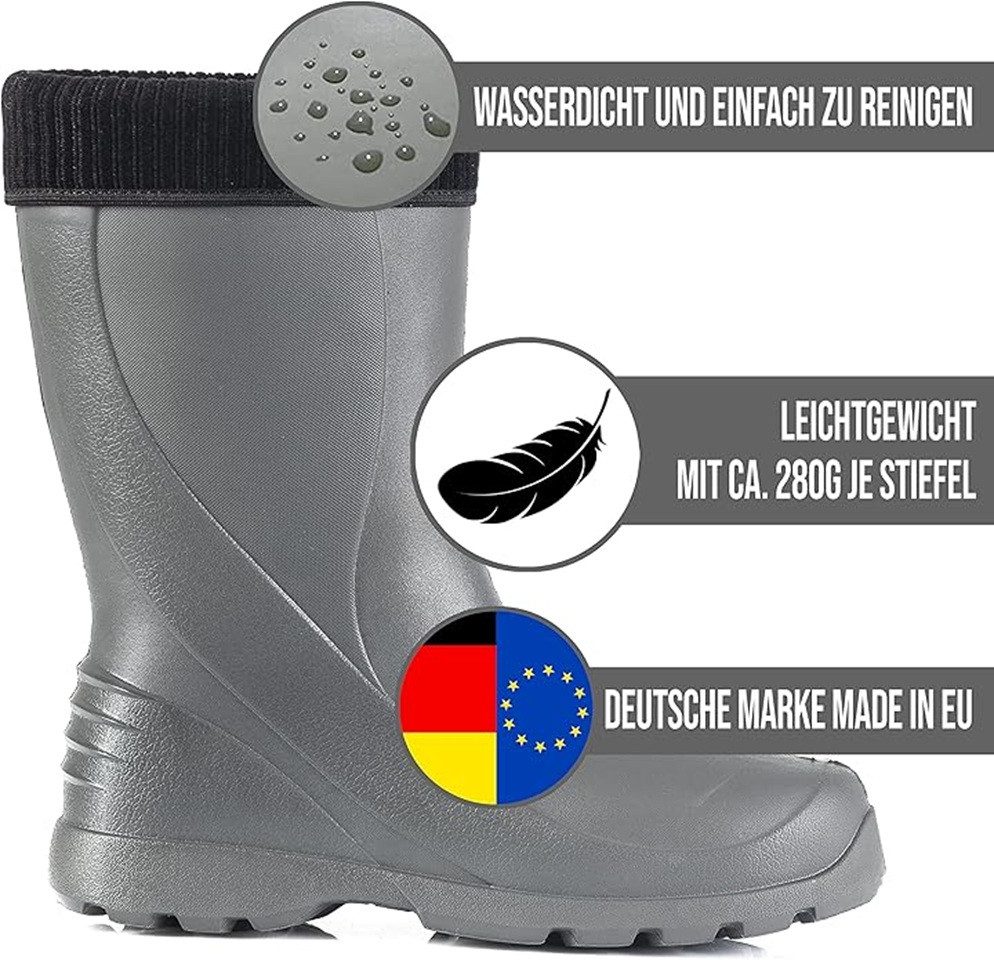 CLIMBR Federleichte Gummistiefel gefütterte Damen Winter Regen Thermo Stiefel Gummistiefelette wasserdicht