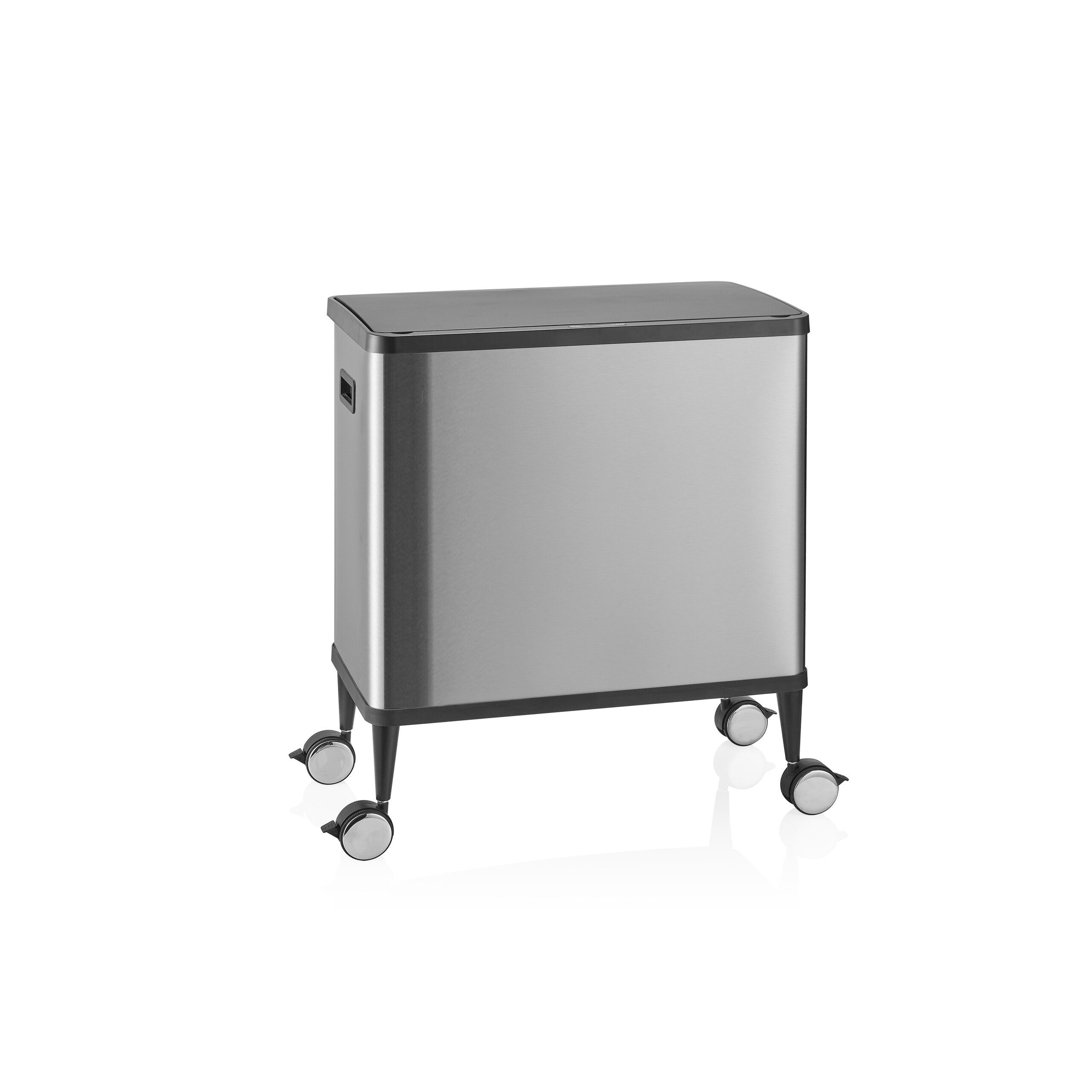hjh OFFICE Mülleimer Mülleimer Clean Mobile Edelstahl, Mülltrennsystem 2 Fächer mit Rollen, Sensor Deckel, luftdicht, 48L