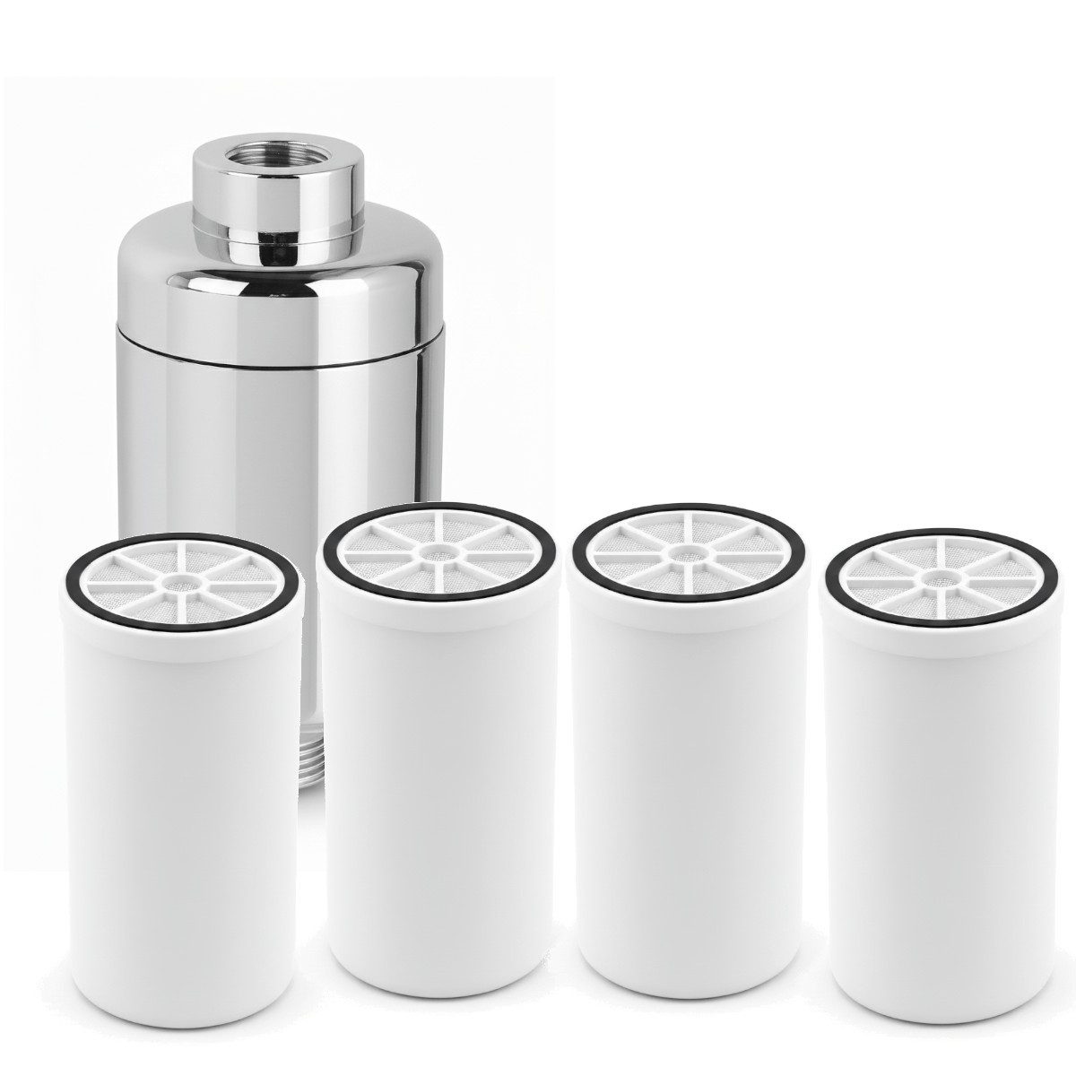 Aquintos Wasseraufbereitung Wasserfilter Premium-Set, Aktivkohle Duschfilter 1/2" Anschluss, Zubehör für Chrom-Optik, Badewannen und Armaturenfilter