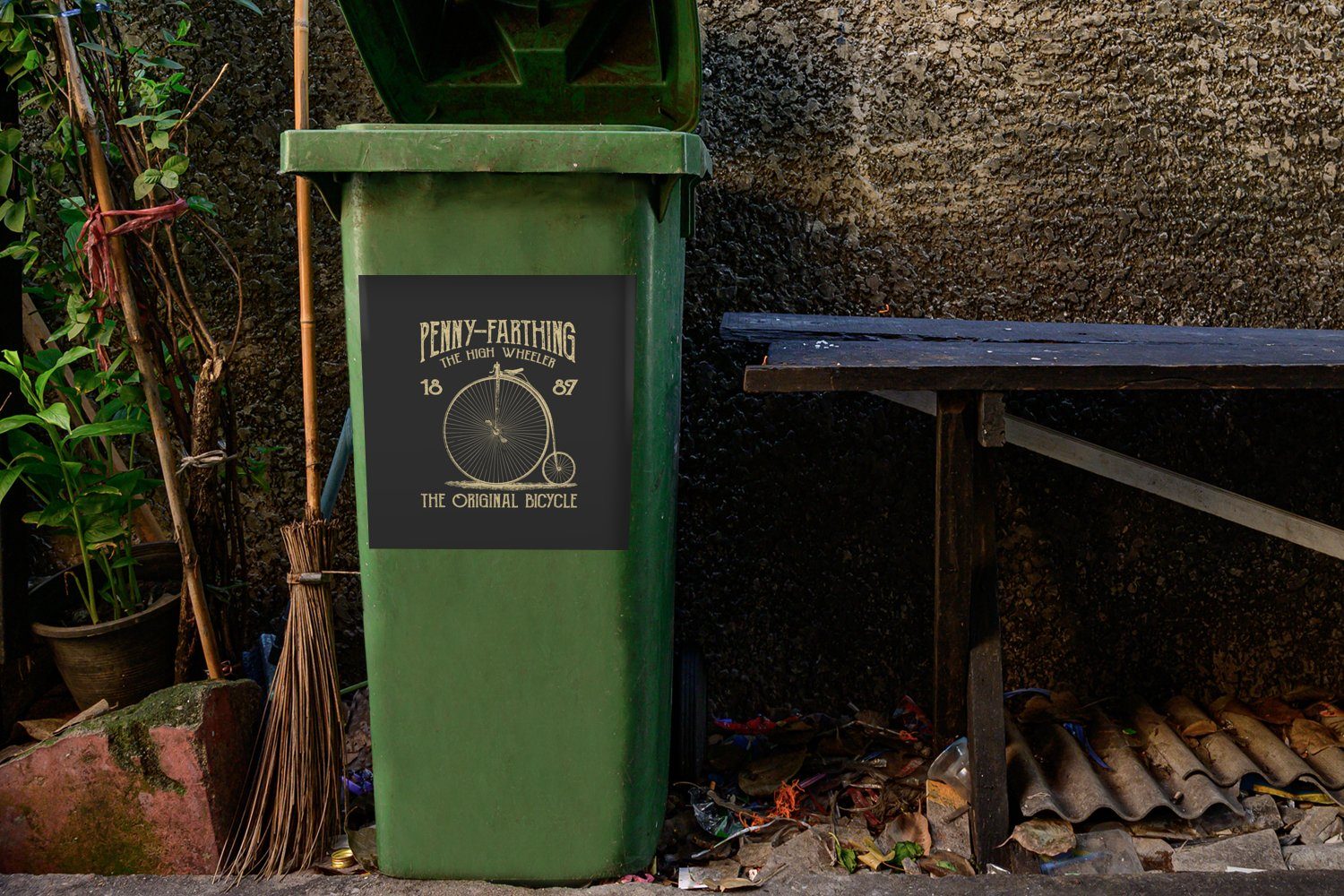 Mülltonne, Sticker, Abfalbehälter St), - Vintage Container, Wandsticker (1 MuchoWow - Mülleimer-aufkleber, Laufräder Fahrrad