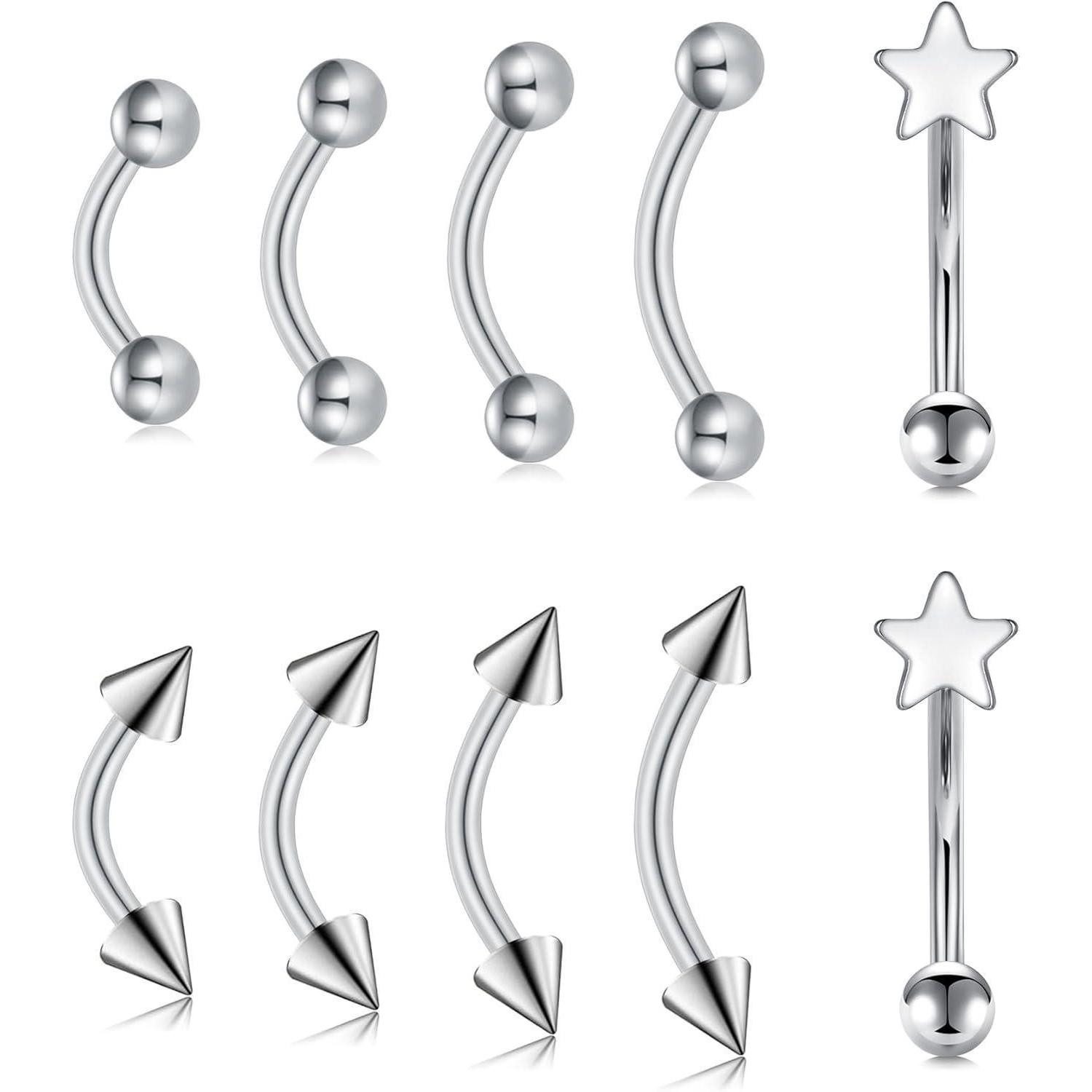 Augenbrauenpiercing 16G Chirurgenstahl Curved Barbell 6mm 8mm 10mm Piercing Set