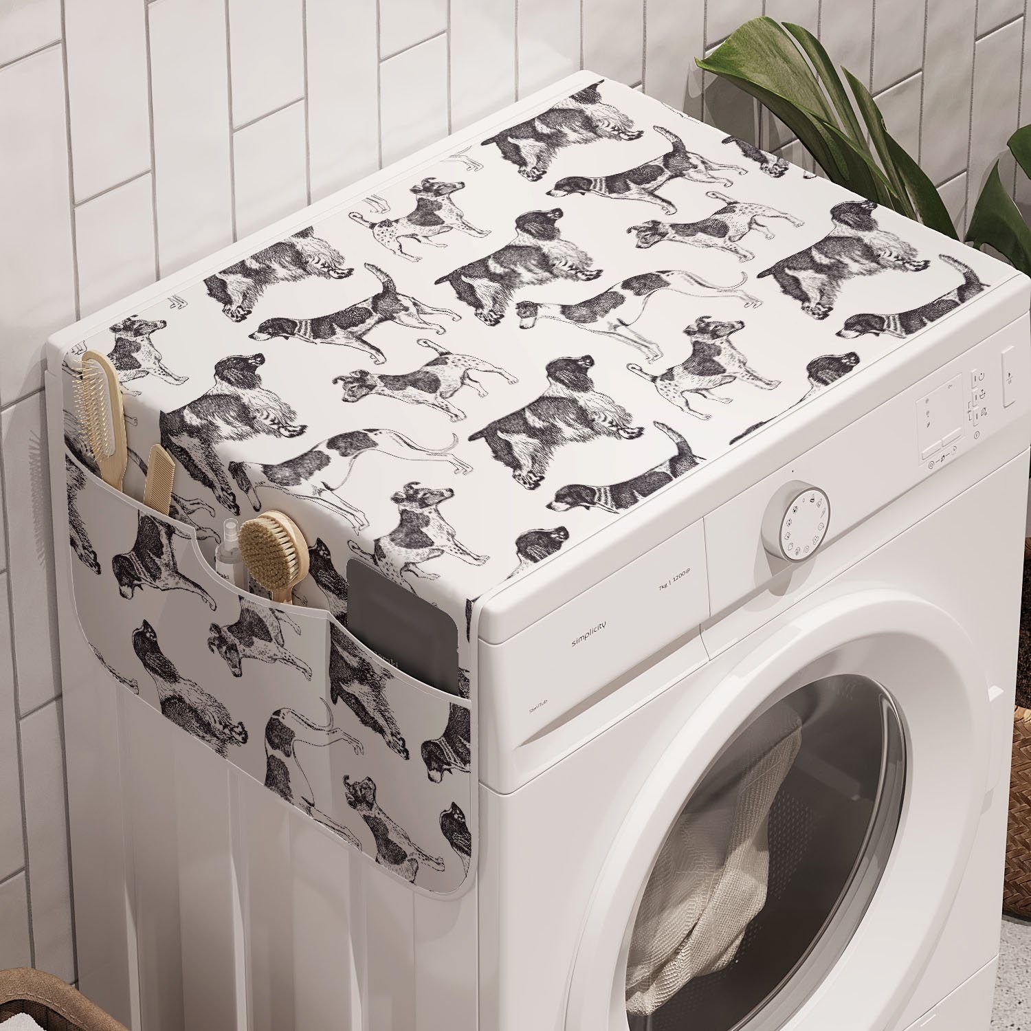 Hunderassen Monochrome Waschmaschine Anti-Rutsch-Stoffabdeckung Badorganizer Trockner, für Abakuhaus und Hundeliebhaber