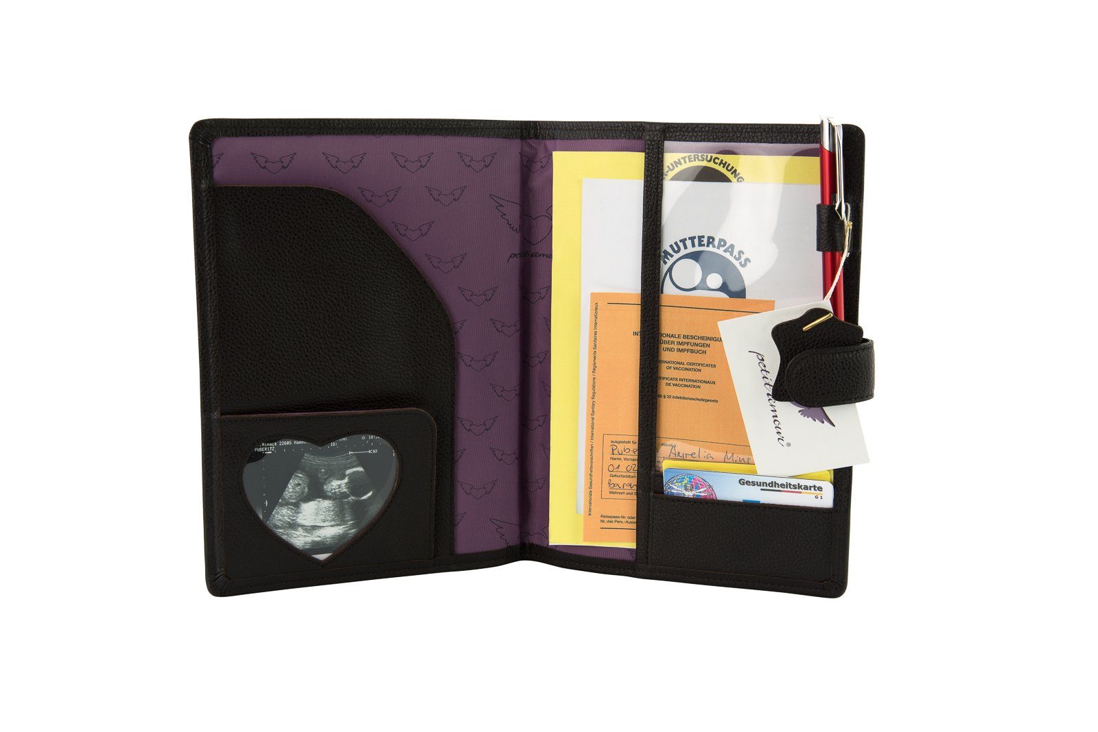 petit amour Mutterpass-Hülle LEONA Etui Leder Organizer Mama Ultraschallbild Mutterpasshülle, Mutter-Kind-Pass-Mappe & Schwangerschafts-Organizer