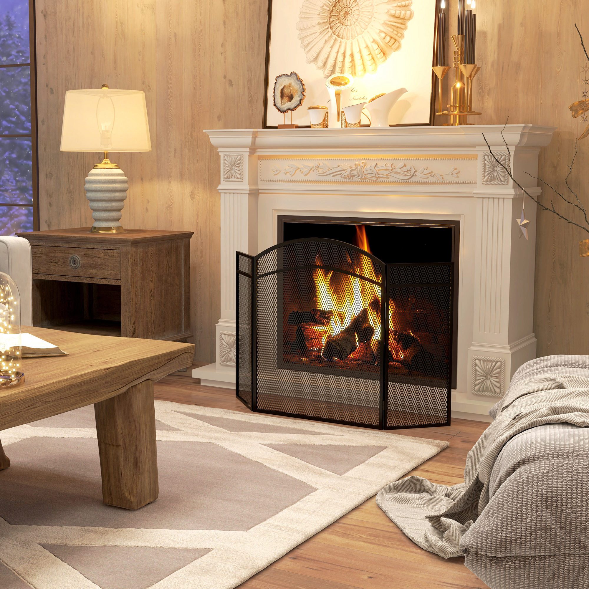 HOMCOM Kamingitter Klappbares Kaminschutzgitter mit 3 Paneelen (Ofenschutzg günstig online kaufen