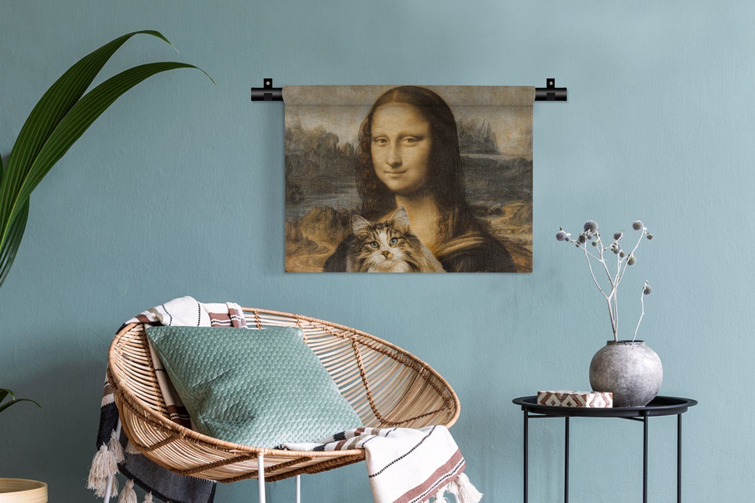 MuchoWow Wanddekoobjekt Mona Lisa Alte, - Katze Vintage Kunstwerk - Kinderzimmer Wandbehang, Vinci - - Wohnzimmer, - Schlafzimmer, Wanddeko da für Leonardo Kleid