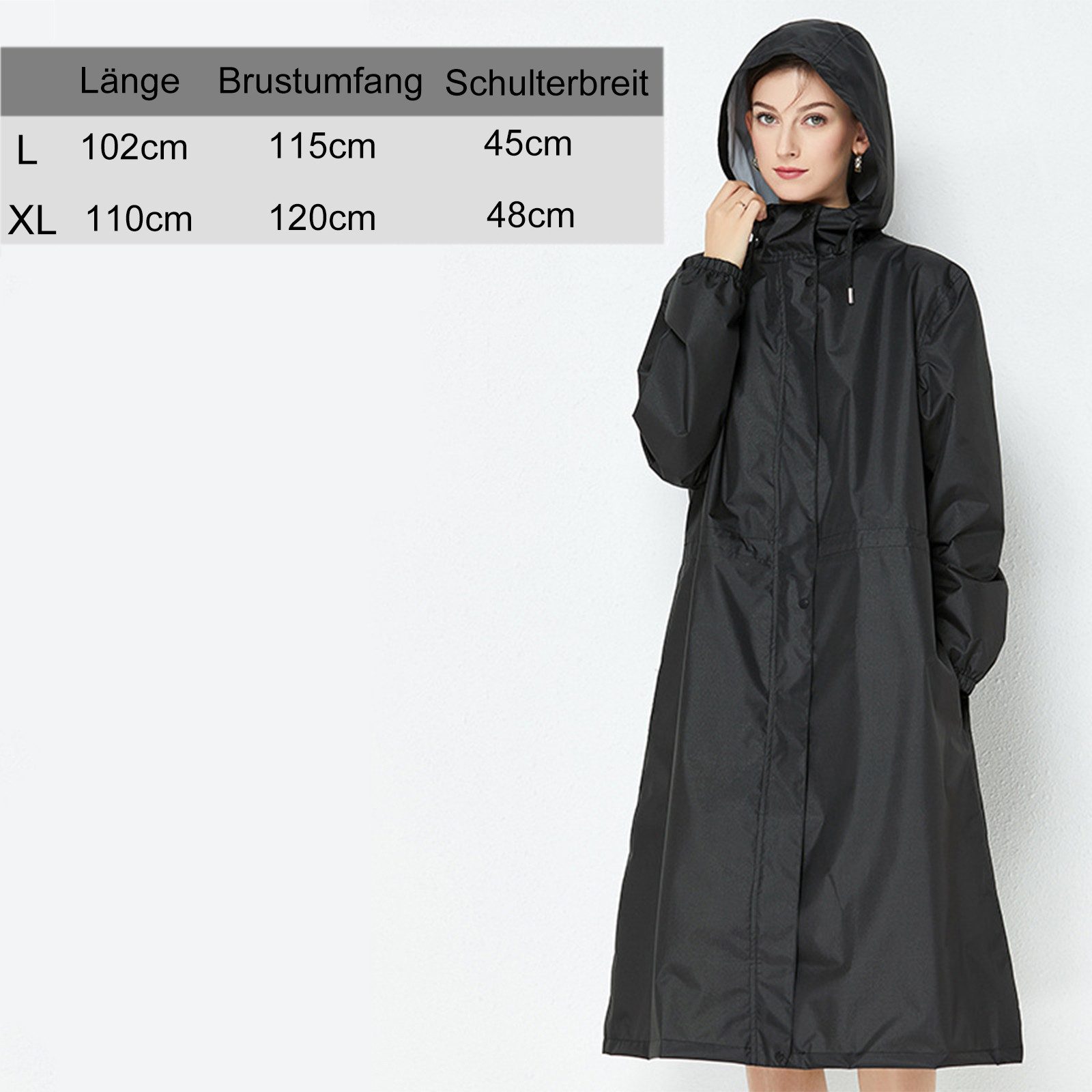 MOPUEA Regenjacke Lange Regenjacke Wasserdicht Winddicht Leicht Faltbar Outdoor Jacke (Regenjacke für Alltag, Reisen und wechselhaftes Wetter, Leicht faltbar, s – Bild 3 von 4