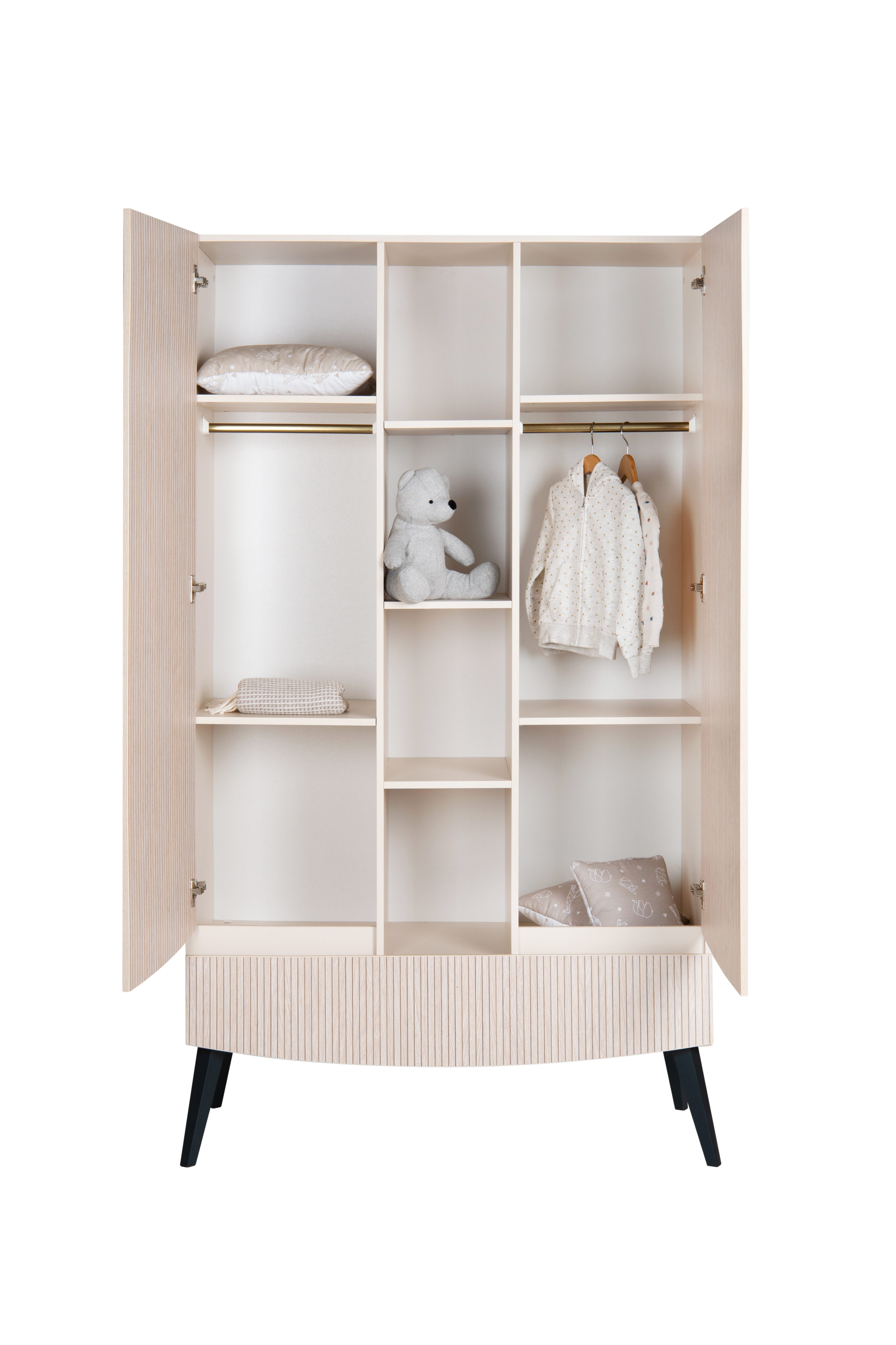 Schardt Kinderkleiderschrank SMILE Schrank 2 Türen mit Mittelregal, Dekor Connery natur/Carat beige