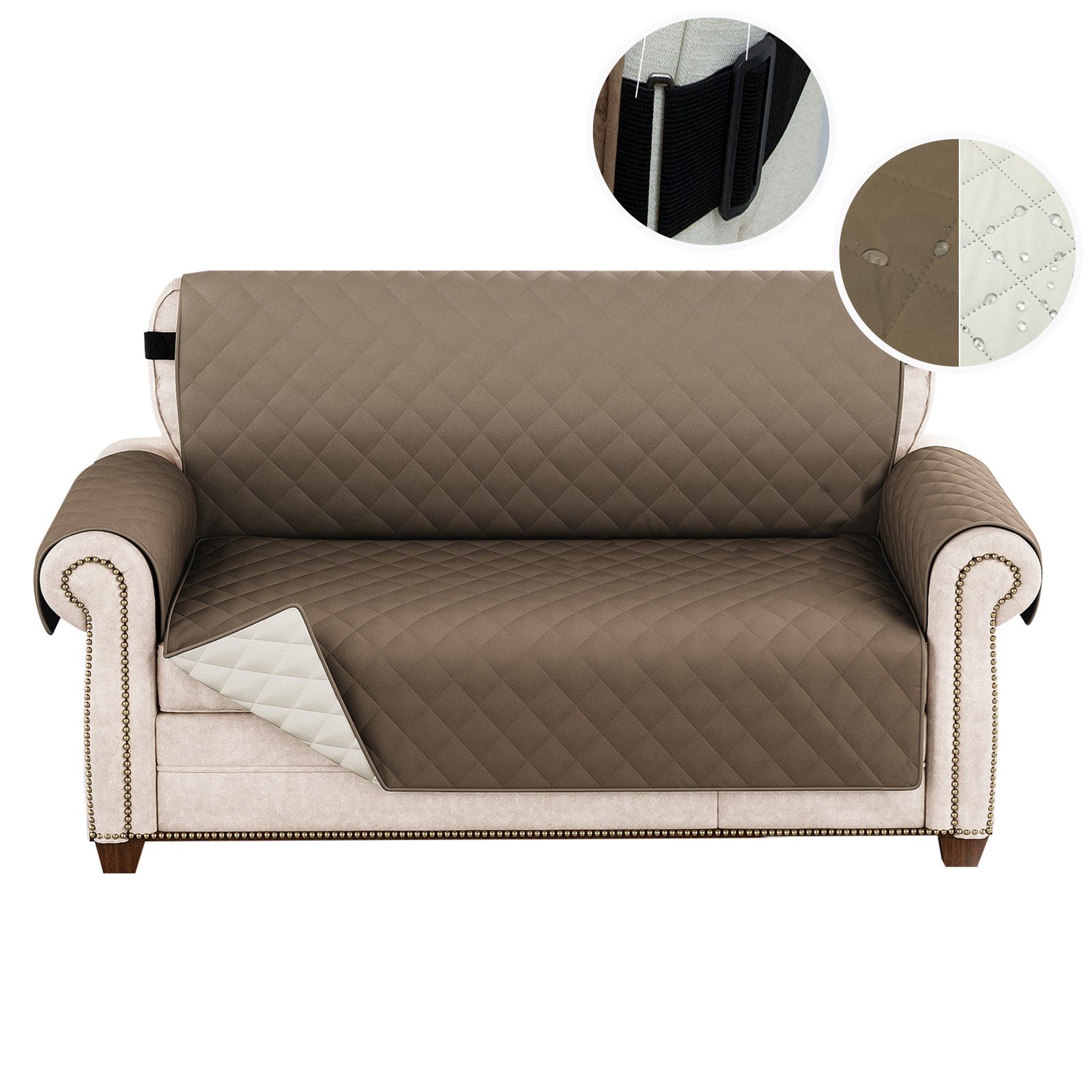 Jibenhome Sofahusse Gesteppter Sofabezug Armlehnen, Doppelseitig Sofaschoner mit Gummiband, Wasserdicht und Rutschfest