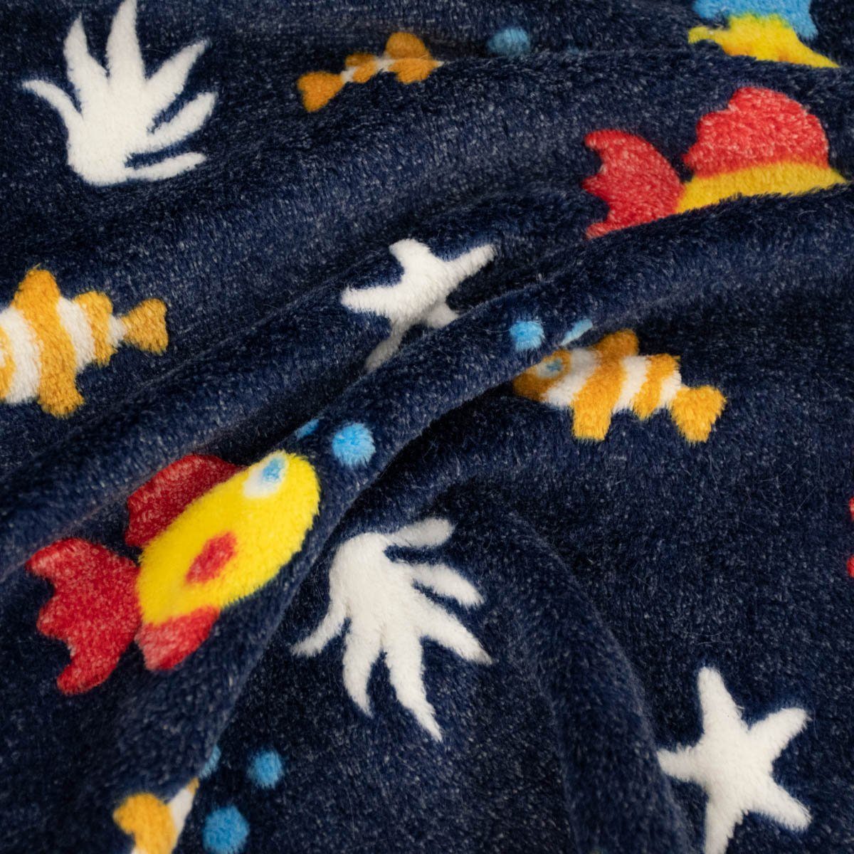 Thumbnail - SCHÖNER LEBEN. Stoff Wellness Fleece Unterwasserwelt Fische blau gelb rot weiß 1,4m Breite, pflegeleicht