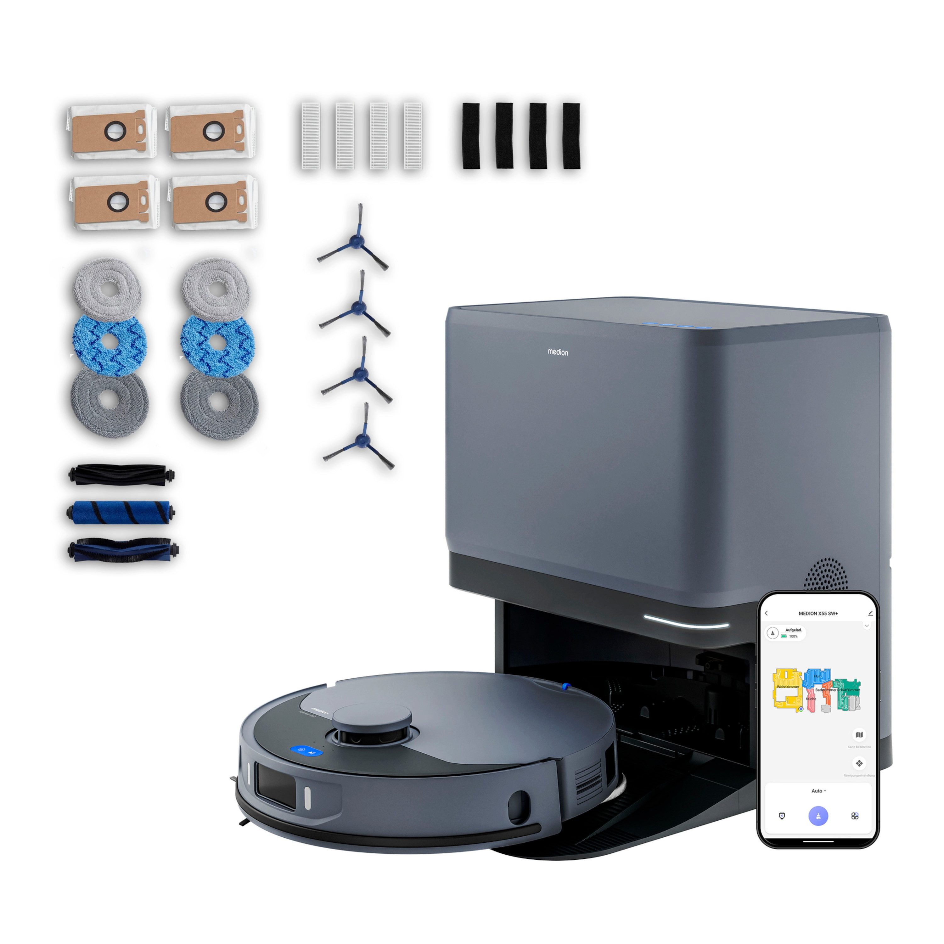 Medion® Saugroboter Saugroboter MEDION X55 SW+ Pro (MD12555), beutellos, X55 SW+ PRO