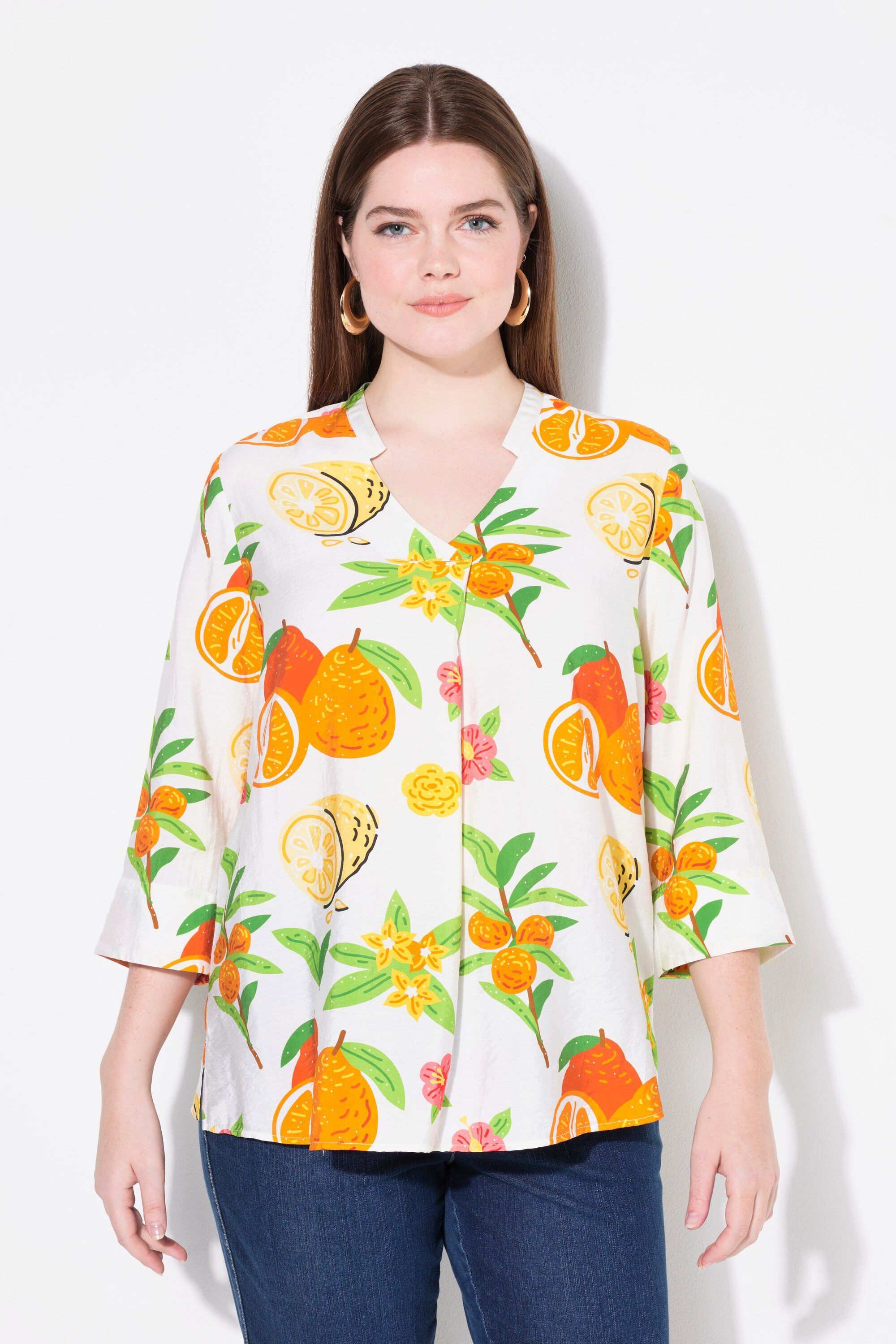 Ulla Popken Longbluse Tunika Früchte Stehkragen günstig online kaufen