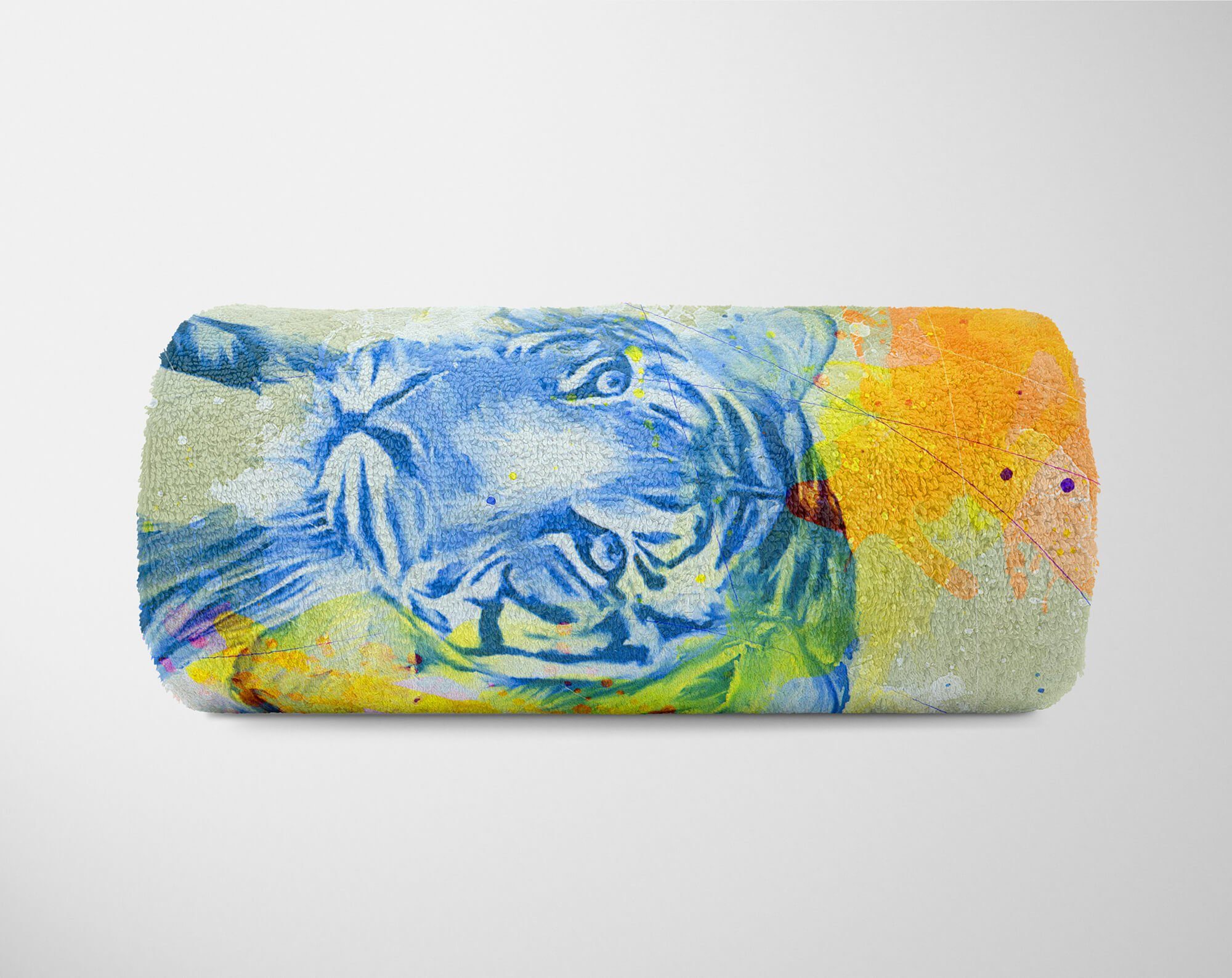 SplashArt Kunstvoll Handtuch Handtücher Serie Sinus Motiv, Tier Strandhandtuch (1-St), Kuscheldecke Handtuch Art Saunatuch Tiger Baumwolle-Polyester-Mix
