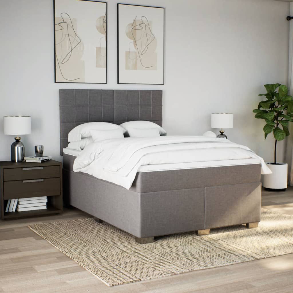 vidaXL Bett Boxspringbett mit Matratze Taupe 140x200 cm Stoff