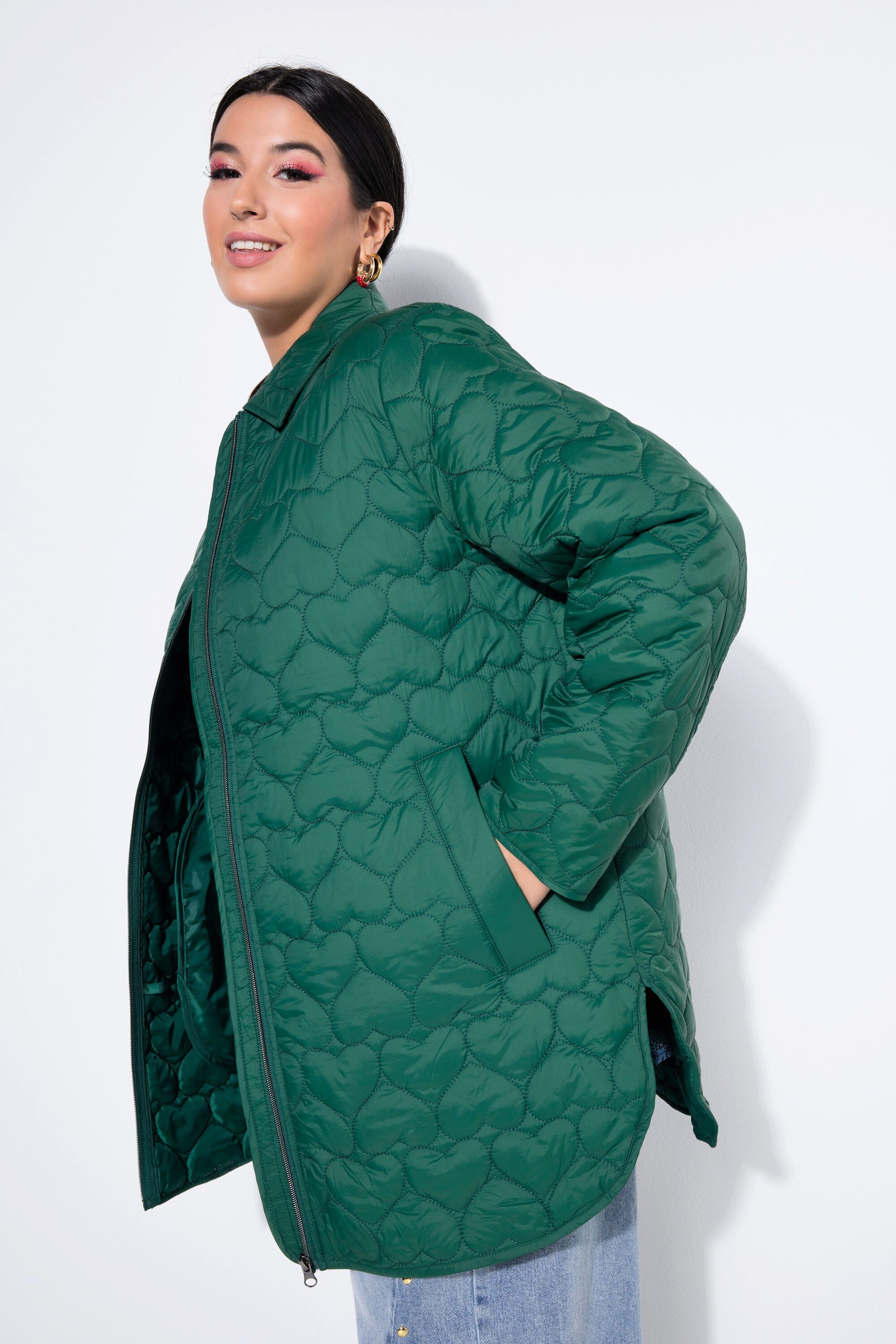 Studio Untold Wintermantel Mantel kurz Loose Shape Stepp Hearts-Muster