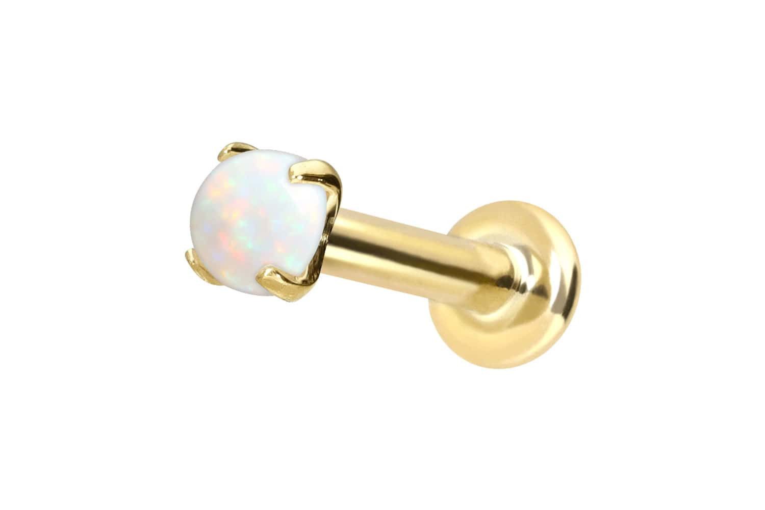PIERCINGLINE Piercing-Set 14 Karat Gold Labret mit Push Fit SYNTHETISCHER OPAL (Labrets, 1-tlg)