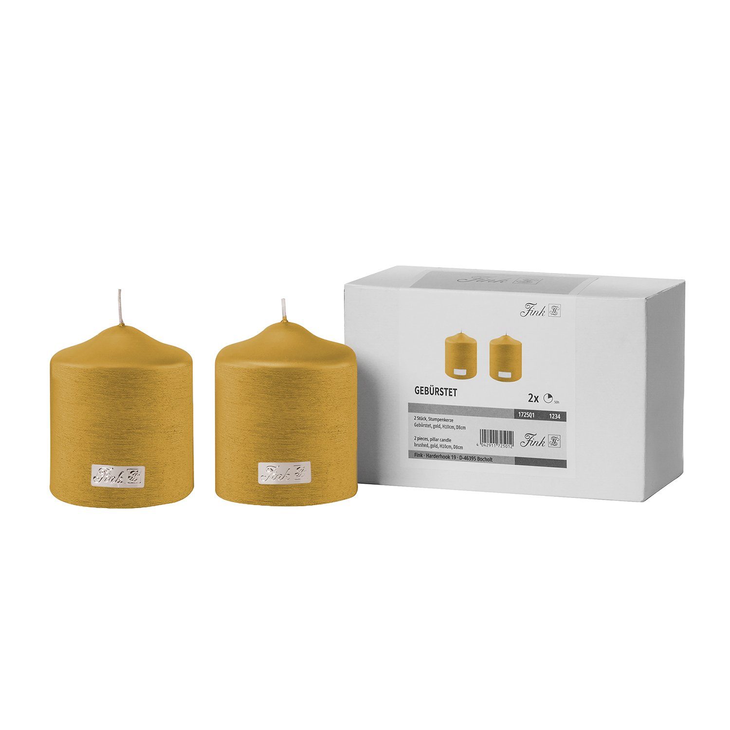 Fink Stumpenkerze CANDLE 2er Set Stumpenkerzen - gold - Paraffin - H. 10cm x B. 8cm (Dicke Kerzen - Großkerzen), Säulenkerzen Blockkerzen Zylinderkerzen - Elegante Standkerzen