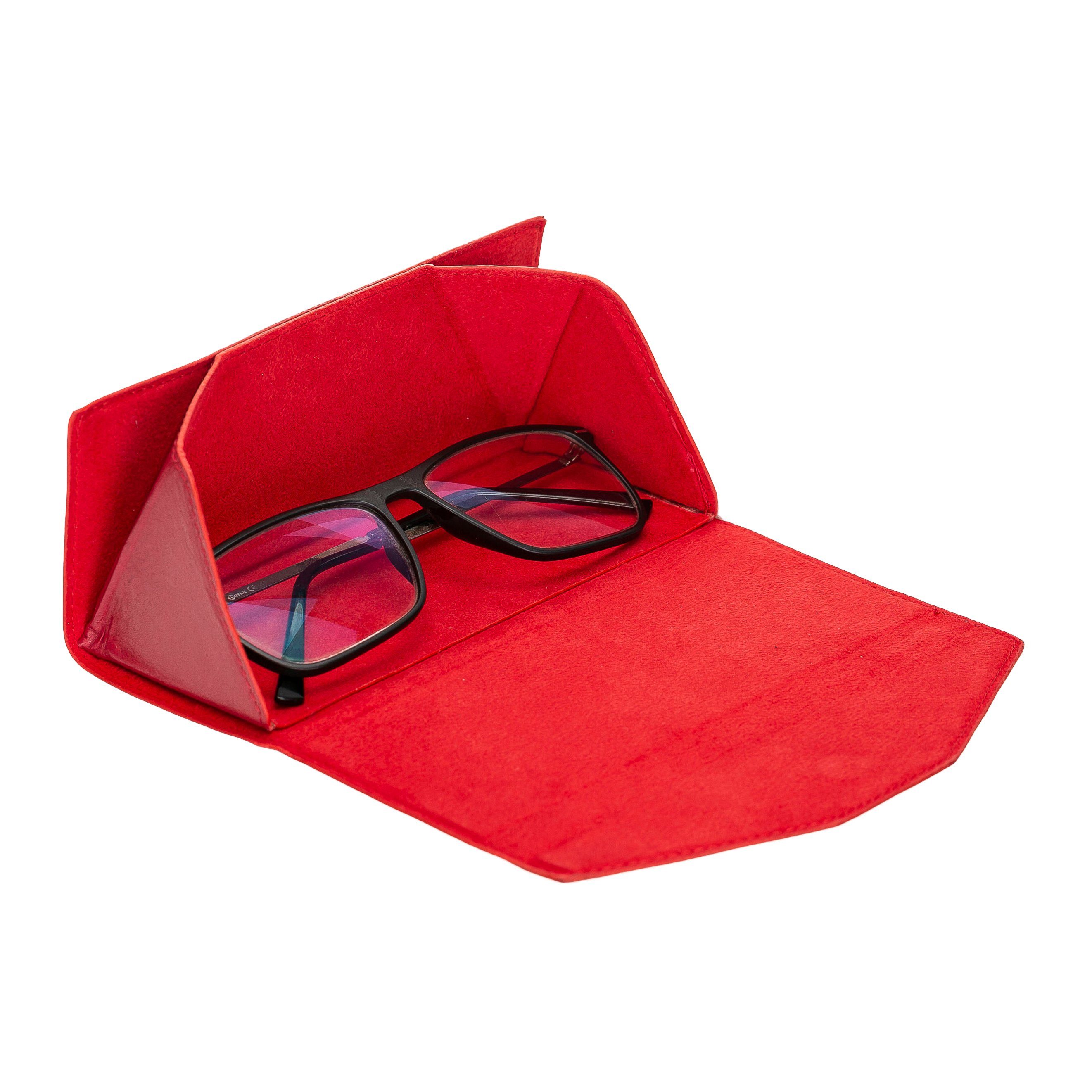 aus Leder, zum Rot falten Brillenbox Brillenetui tragbare Brillenetui Pelle echtem Faltbares Solo