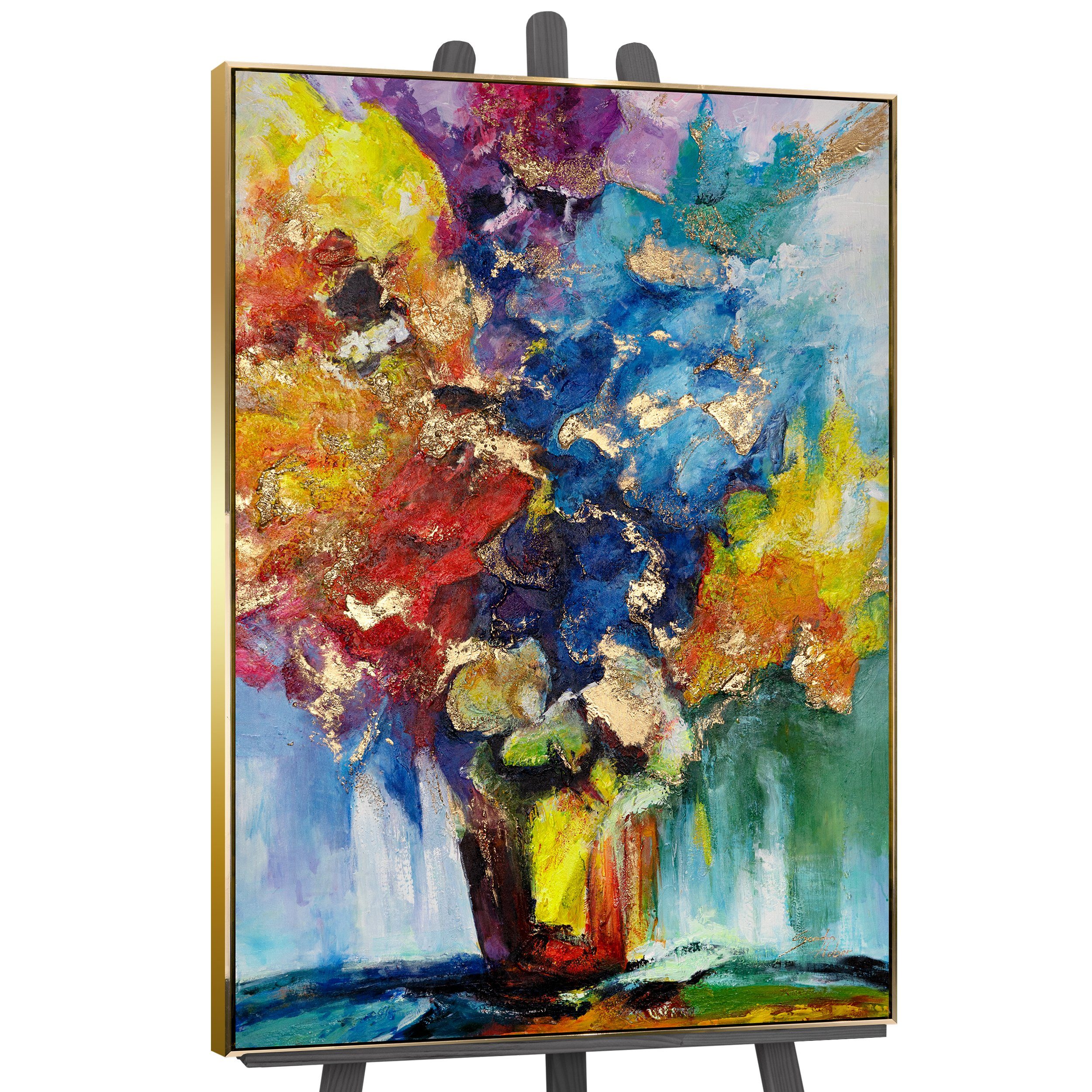 YS-Art Картина Sonnenblumenstrauß, Blumen, Blumen in einer Vase in bunten Farben im Schattenfugenrahmen