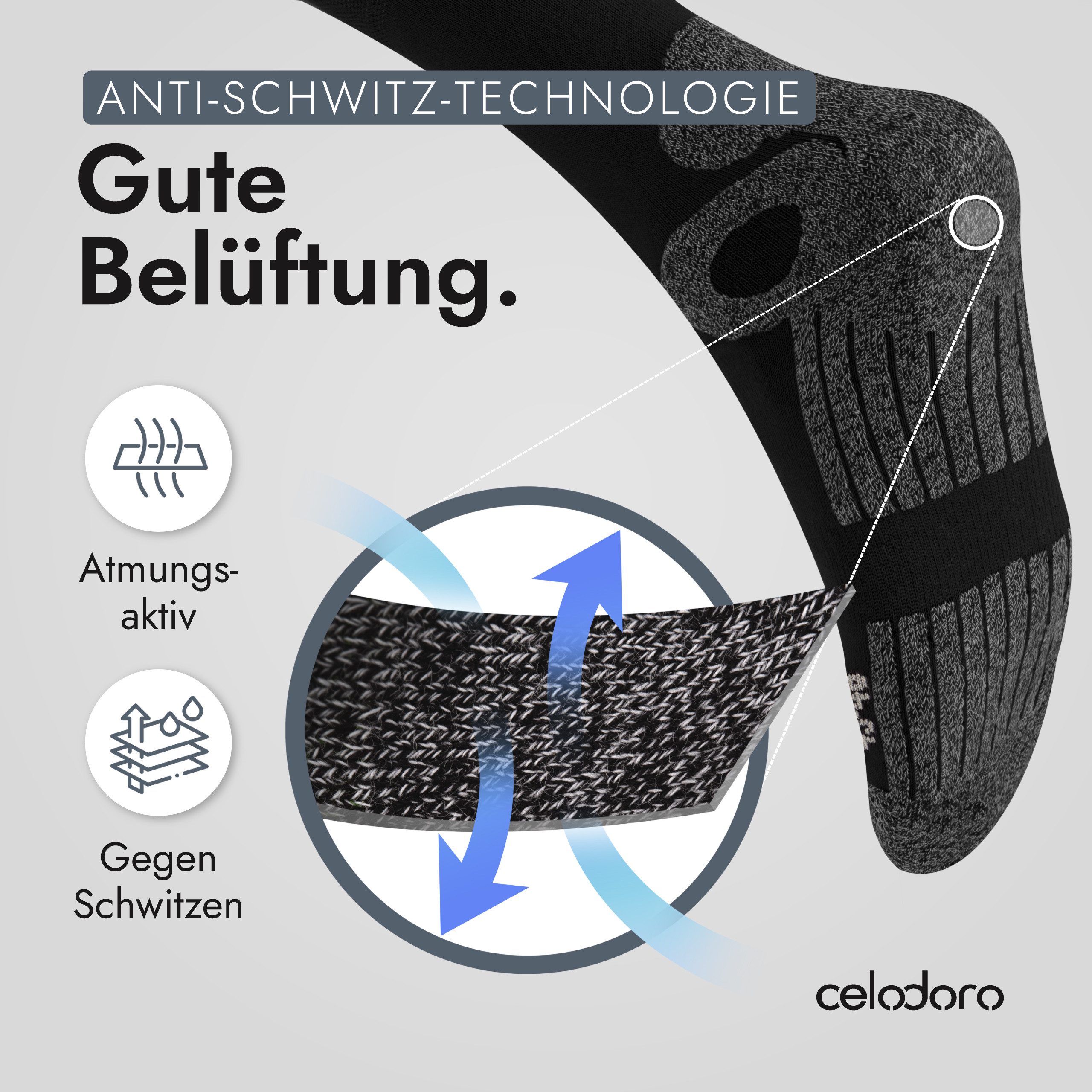 celodoro Arbeitssocken 4 Paar Wandersocken, Arbeitssocken & Sportsocken Anti-Schweiß