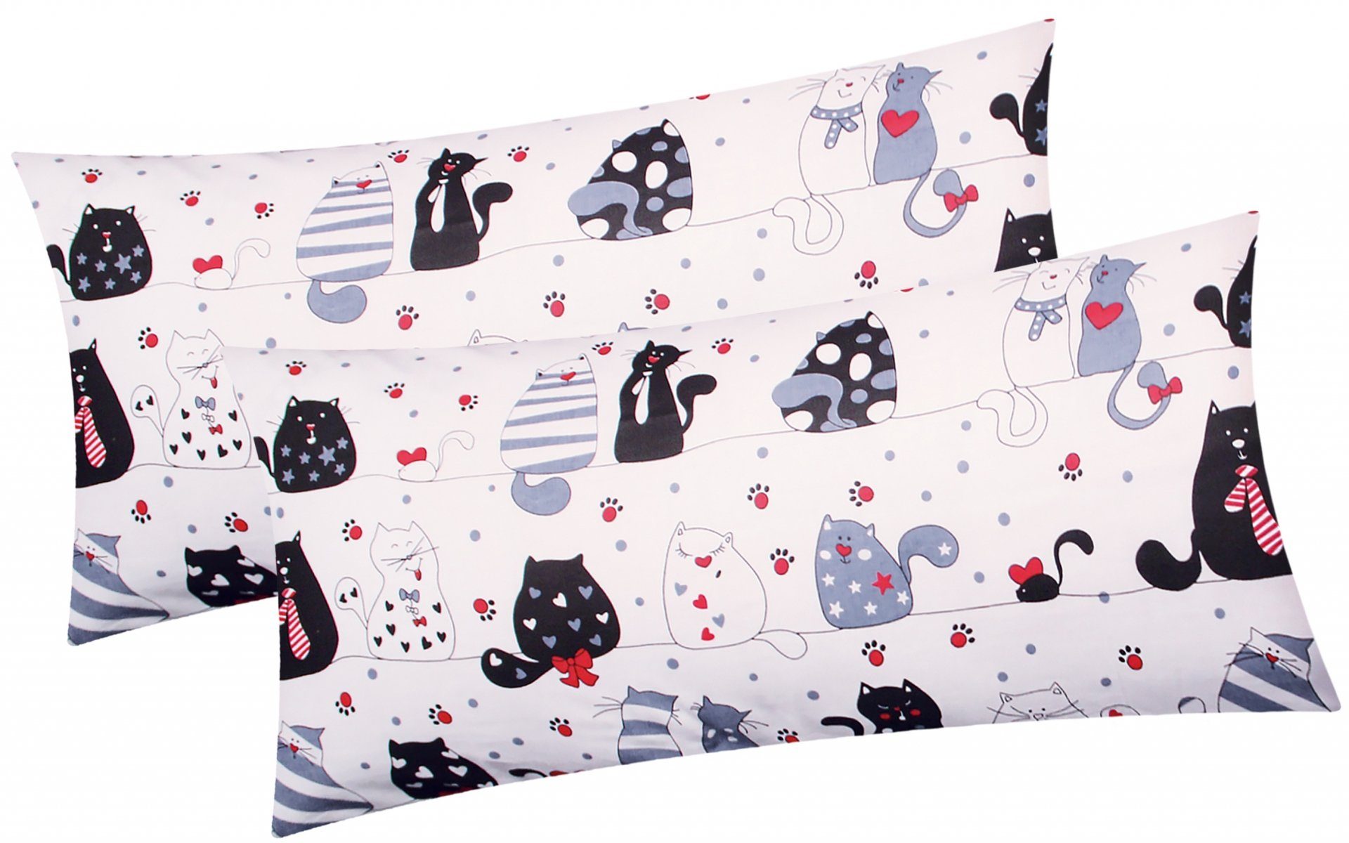 Heubergshop Kissenbezug, (2 Stück), 2er Set 40x80cm Katzen Pfoten Sterne Herzen Kinder (KY-Katzen-40x80)