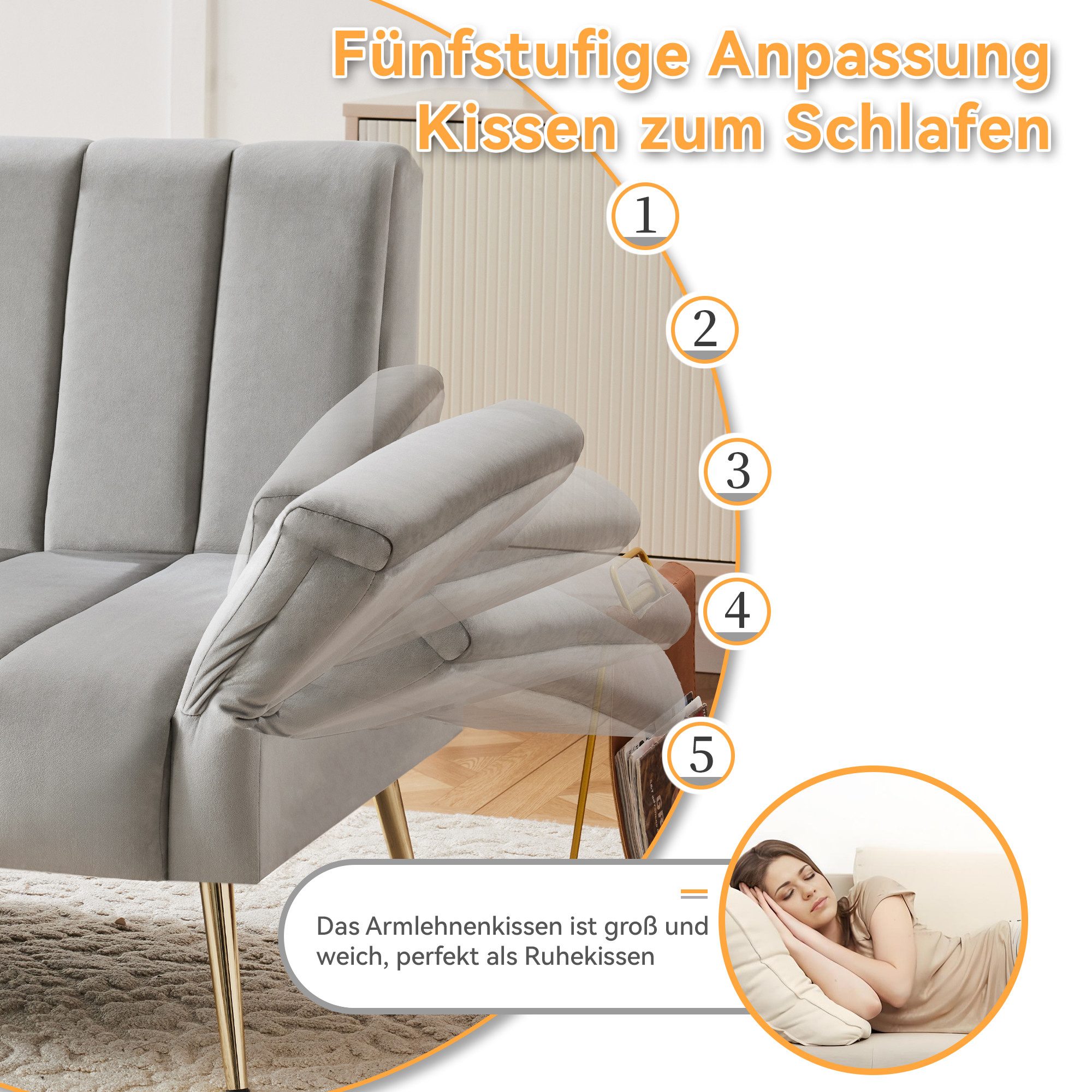Merax Schlafsofa, mit Bettfunktion,Bettsofa,Klappsofa,Gästebett