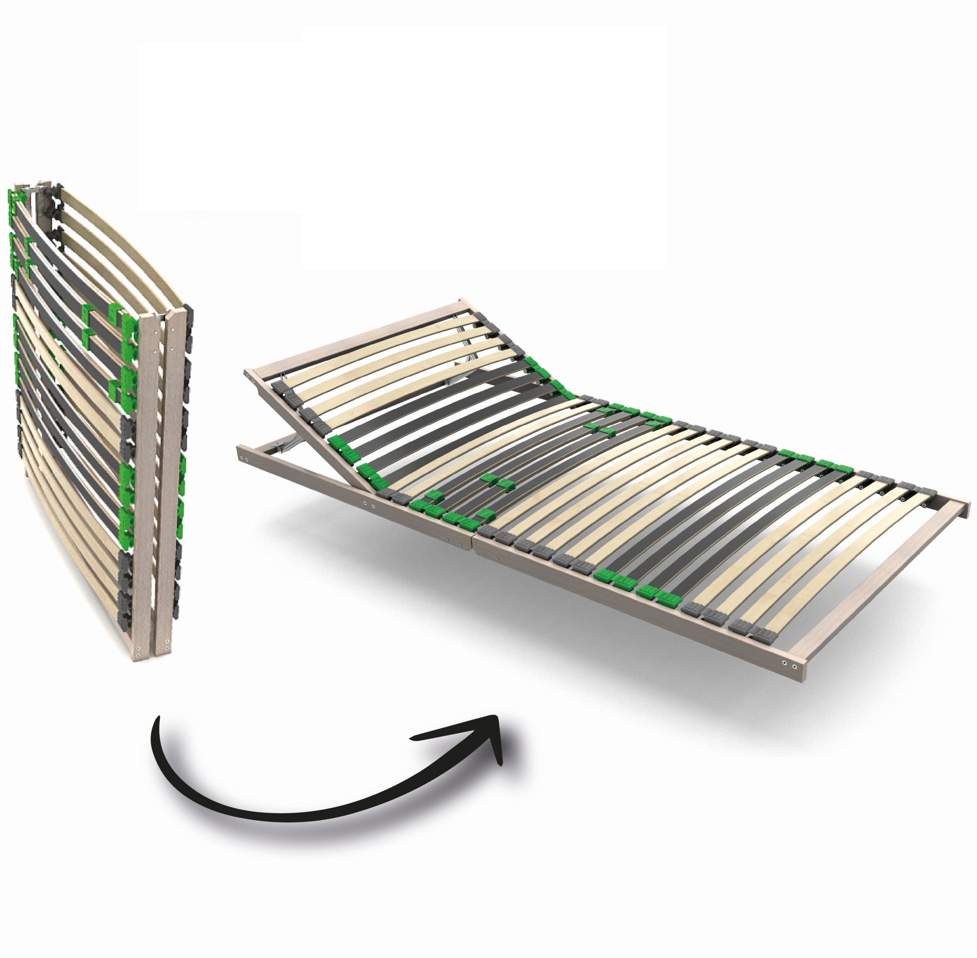 Lattenrost Lattenrost 80x200 cm verstellbares Kopfteil FERTIG MONTIERT - 7 Zonen, Lattenrost2go, Kopfteil manuell verstellbar, Fußteil nicht verstellbar, fertig montiert, Kopfteil und Härtegrad einstellbar, Duo-Kappen