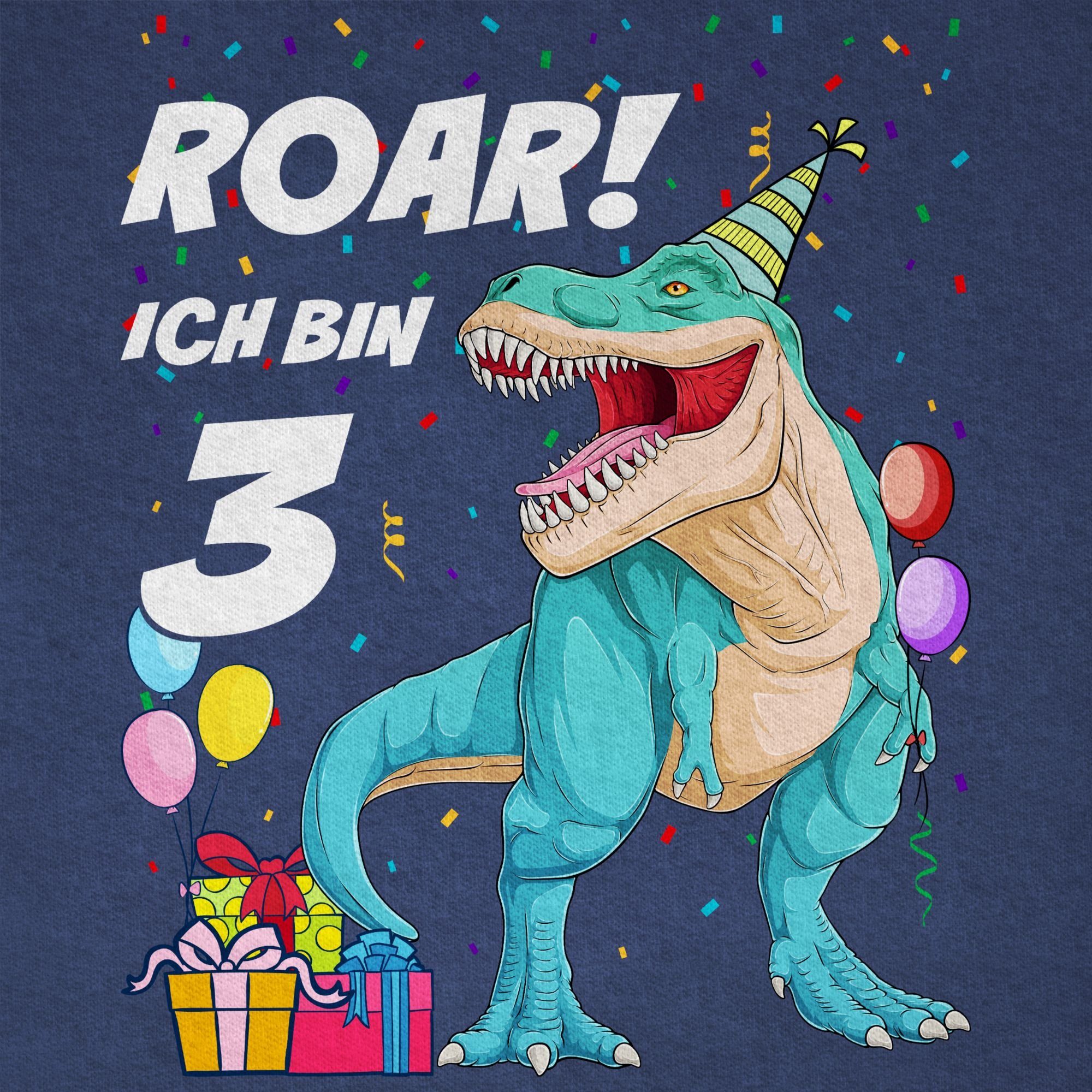 Meliert 3. T-Shirt 02 Dunkelblau - Geburtstag Ich T-Rex Shirtracer 3 Dinosaurier Dino bin Jahre