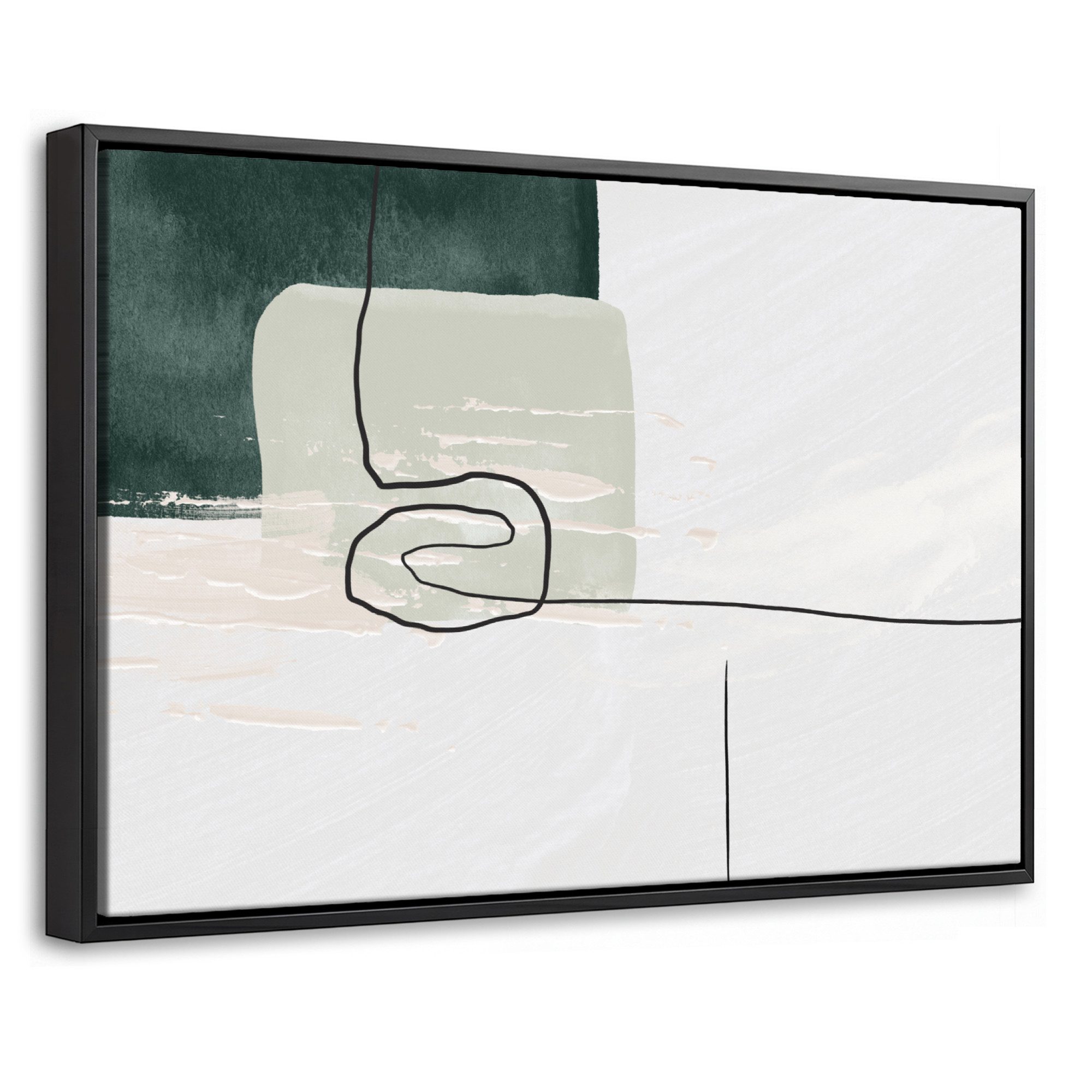 OneMillionCanvasses® Leinwandbild mit Rahmen - Abstrakt - Kunst - Grün - Weiß - Farbe, Fotodruck (1 St), Bilder, Zimmer Wand Bild Dekoration 30x20cm