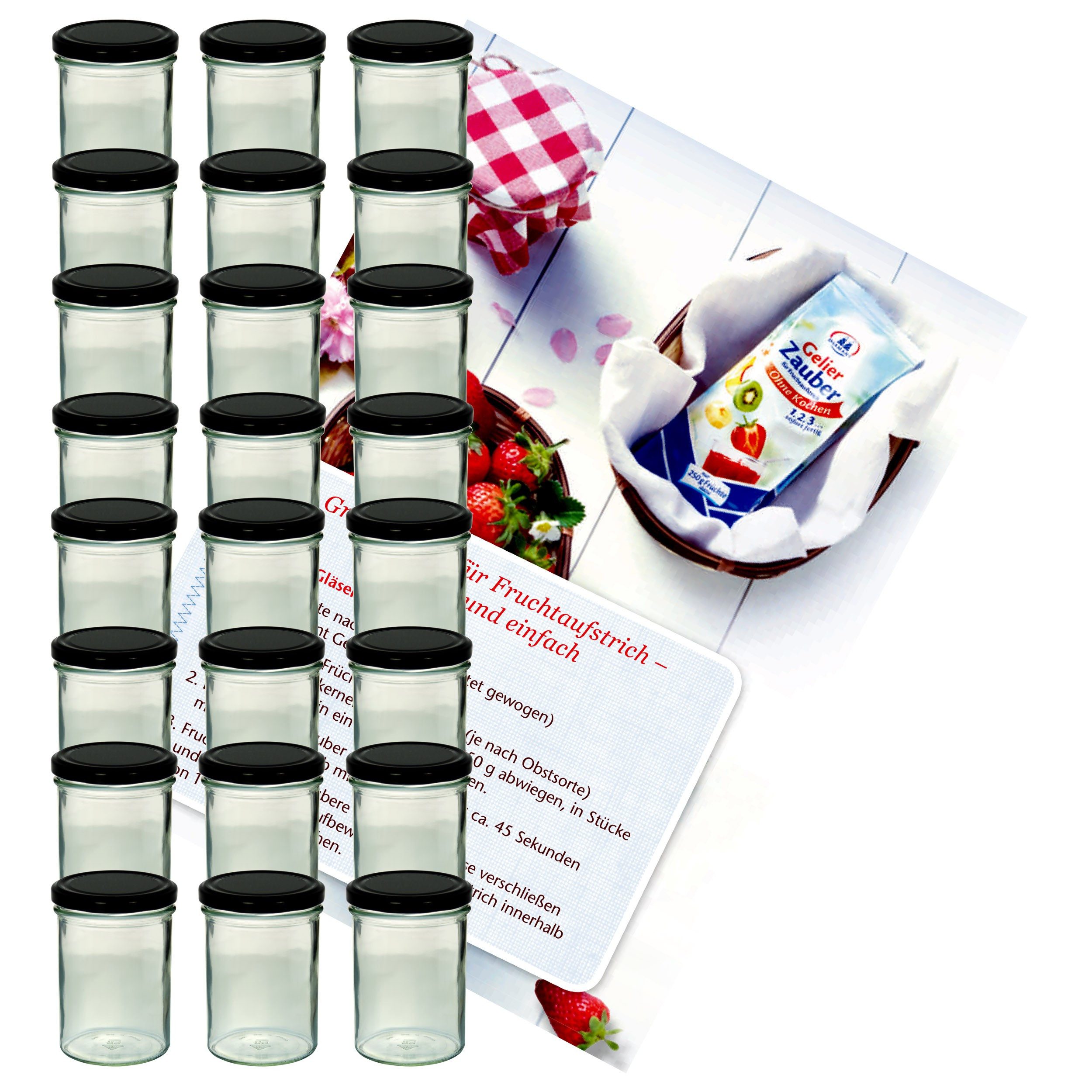 MamboCat Einmachglas 24er Set Sturzglas 435 ml Marmeladenglas To 82 schwarzer Deckel, Glas