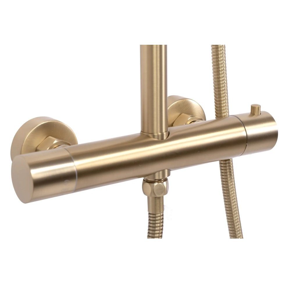 wohnwerk.idee Duschsystem Duschgarnitur mit Thermostat Gold Matt Gebürstet, 2 Strahlart(en)