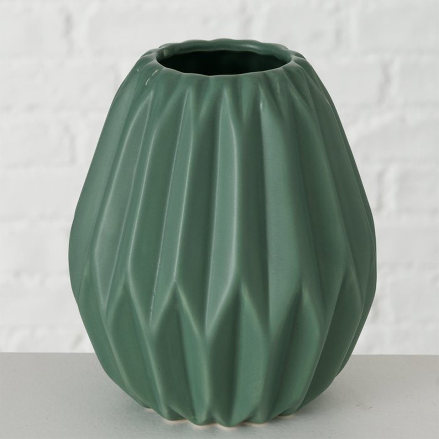 Vase Tischvase 2er aus Grün Keramik BOLTZE Set Deko Gemometrisches Matt Design