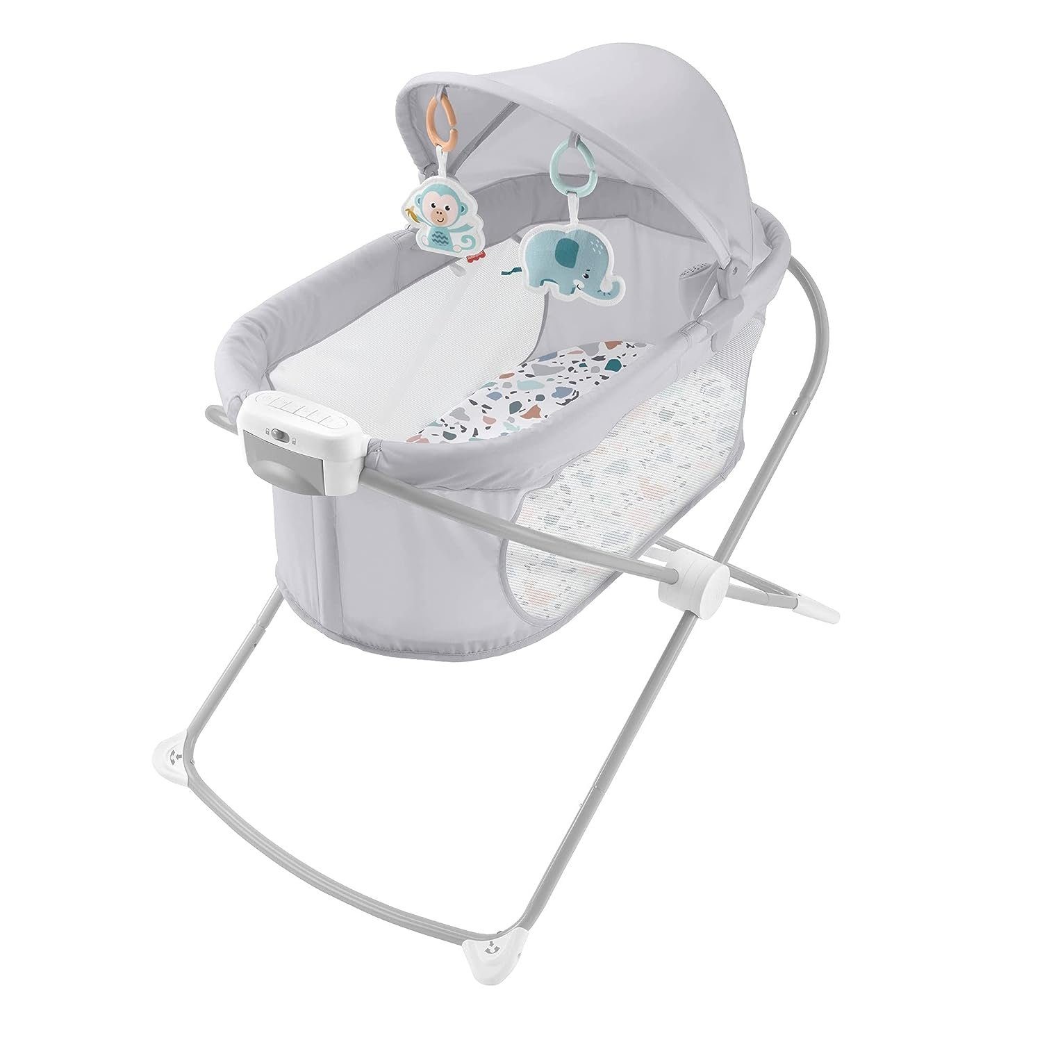 Fisher-Price® Beistellbett GWD36 Beistellbettchen Kinderbett Babybett Reisebett mit Licht & Musik, 1-tlg., zusammenklappbar, tragbares Babybettchen für Neugeborene und Säuglinge