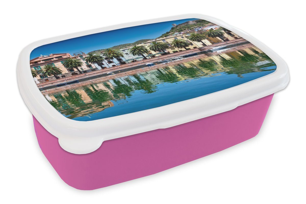 MuchoWow Lunchbox Snackbox, Bosa Die für Kinder, Erwachsene, (2-tlg), Uferpromenade Kunststoff rosa Mädchen, von Italien, Kunststoff, Brotdose Brotbox