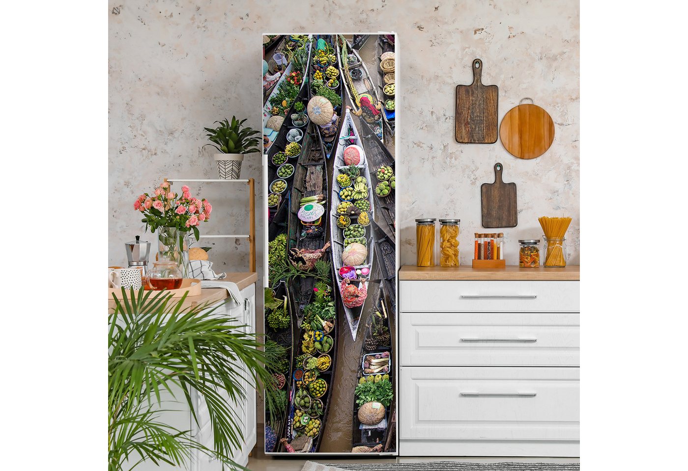 Thumbnail - DEQORI Magnetfolie 'Marktleben auf Wasser', Kühlschrank Magnetmatte magnetisch Magnetfolie Folie Schutz