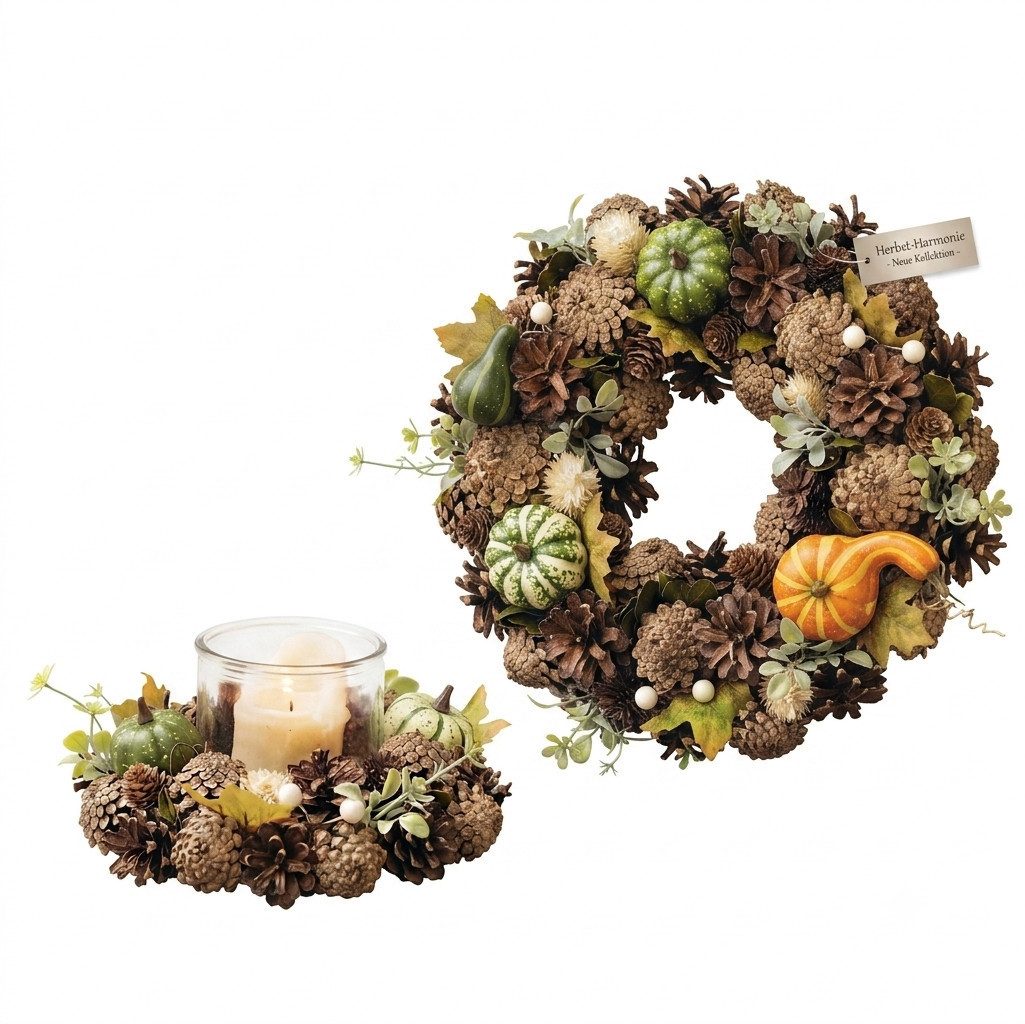 Home-trends24.de Windlicht Herbst Kranz Kürbis Deko Tisch Windlicht Glas Halloween Zapfen