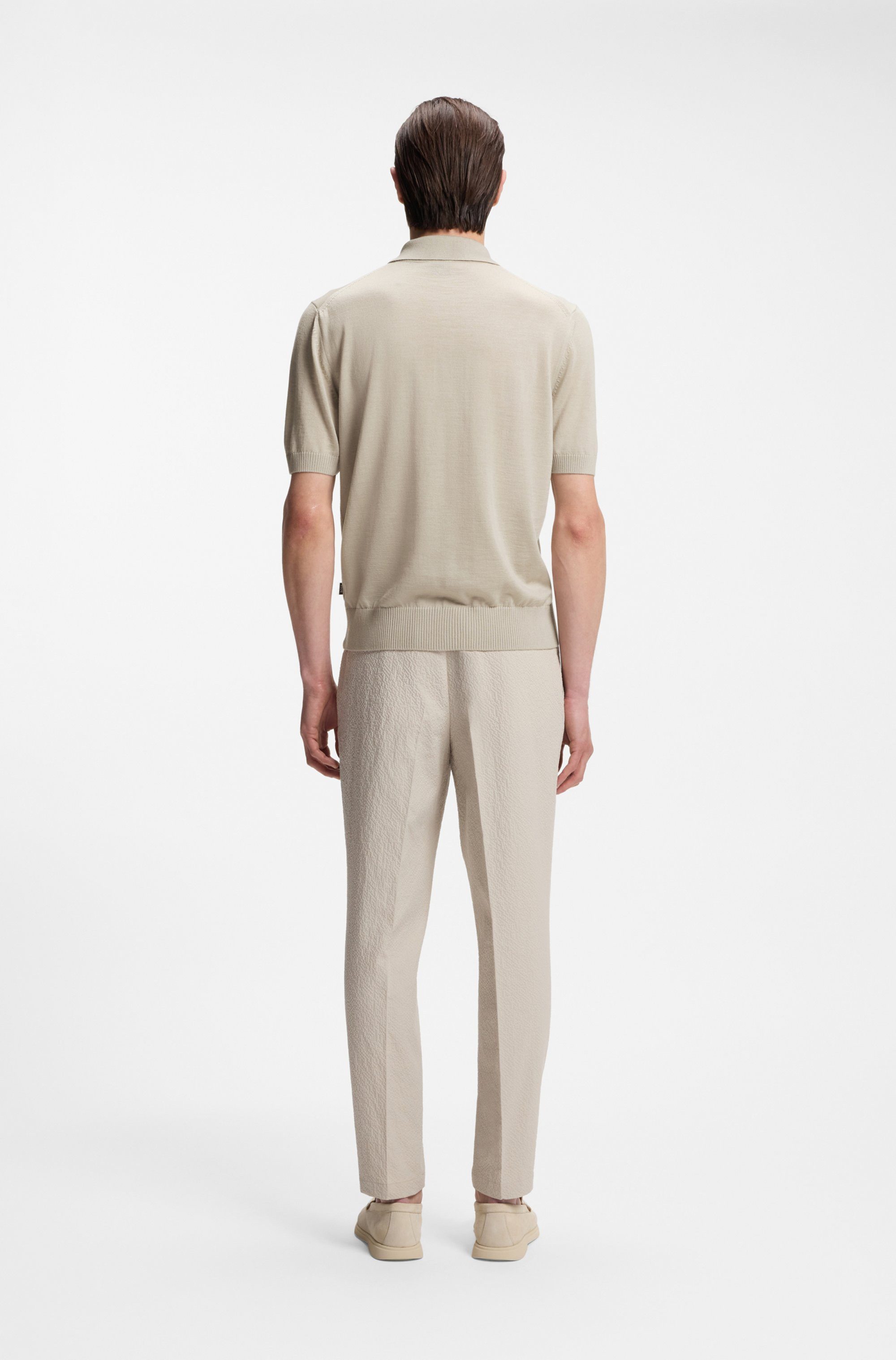 BOSS Kurzarmpullover Nolano aus Schurwolle, Polokragen