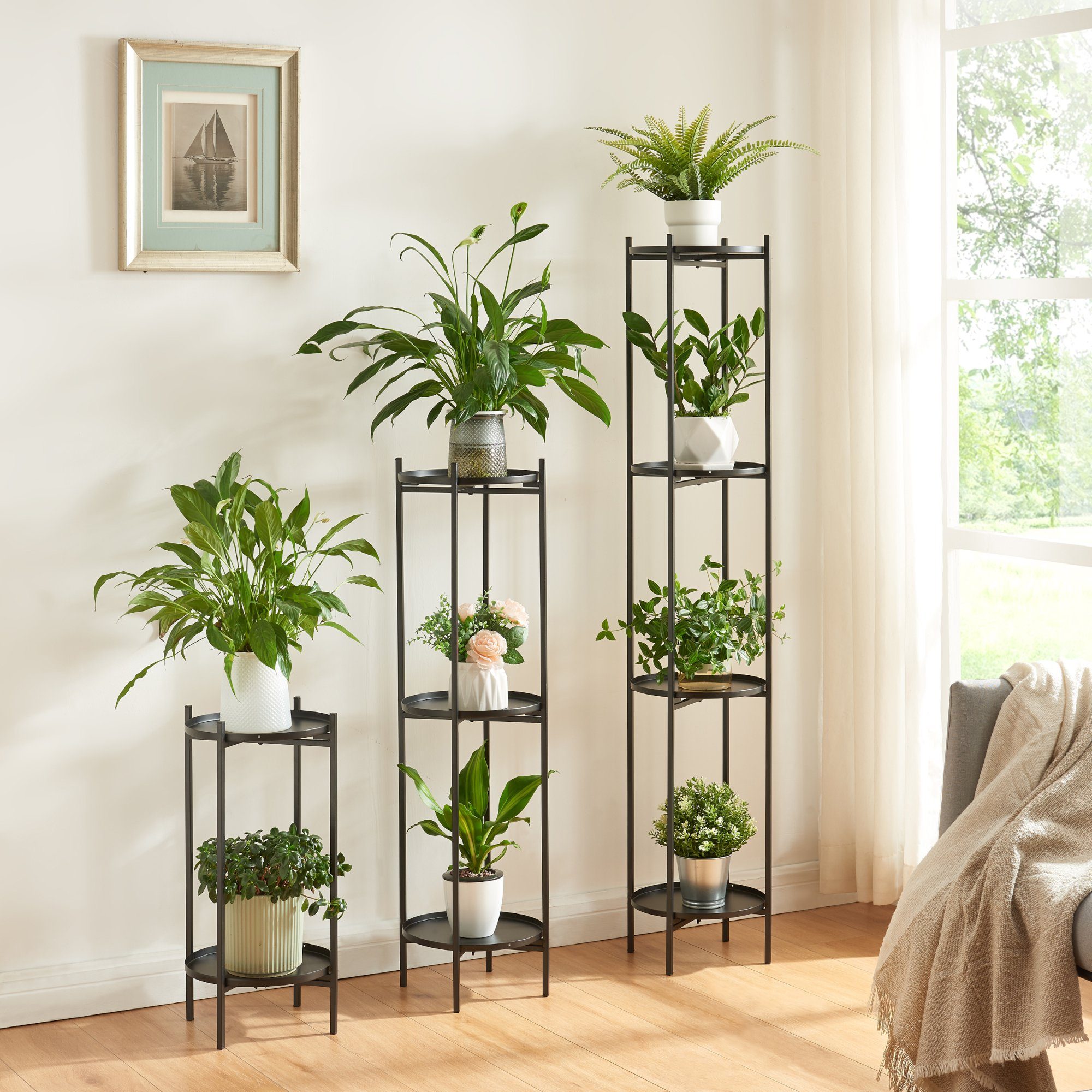 en.casa Blumenständer (3 St., 3er Set), »Tuusula« Metall Schwarz