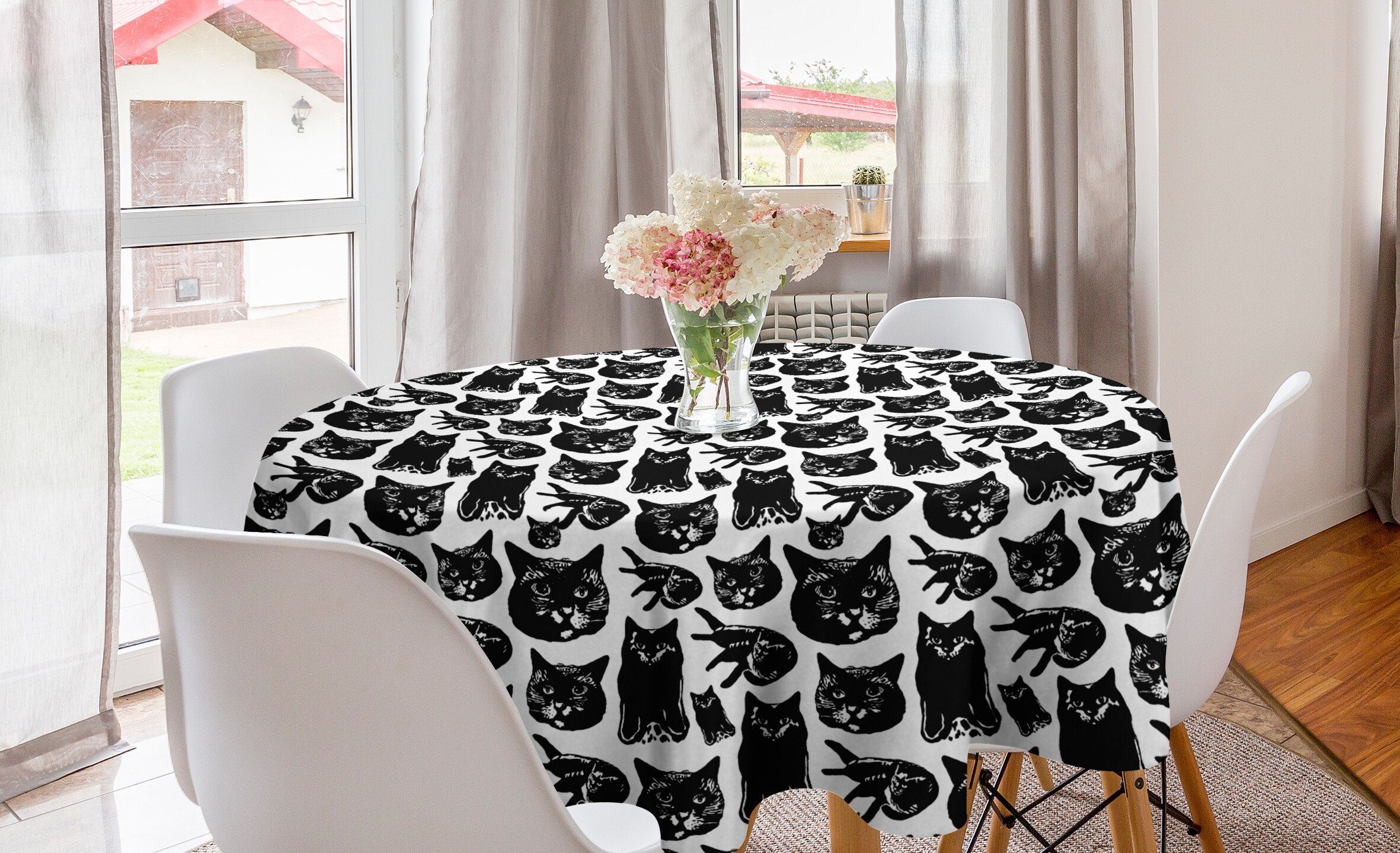 Abakuhaus Tischdecke Kreis Tischdecke Abdeckung für Esszimmer Küche Dekoration, Katzenliebhaber Kitty Theme Portraits