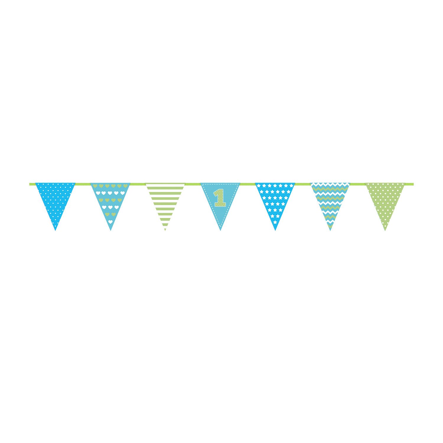 partydeco Hängedekoration Wimpelkette 1. Geburtstag blau 1,35 m