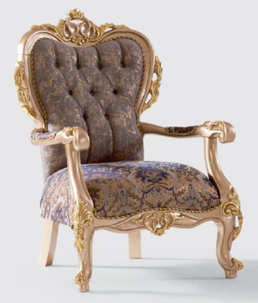 Casa Padrino Sessel Luxus Barock Sessel Lila / Grau / Gold 80 x 90 x H. 123 cm - Handgefertigter Wohnzimmer Sessel mit elegantem Muster - Barock Wohnzimmer Möbel - Edel & Prunkvoll