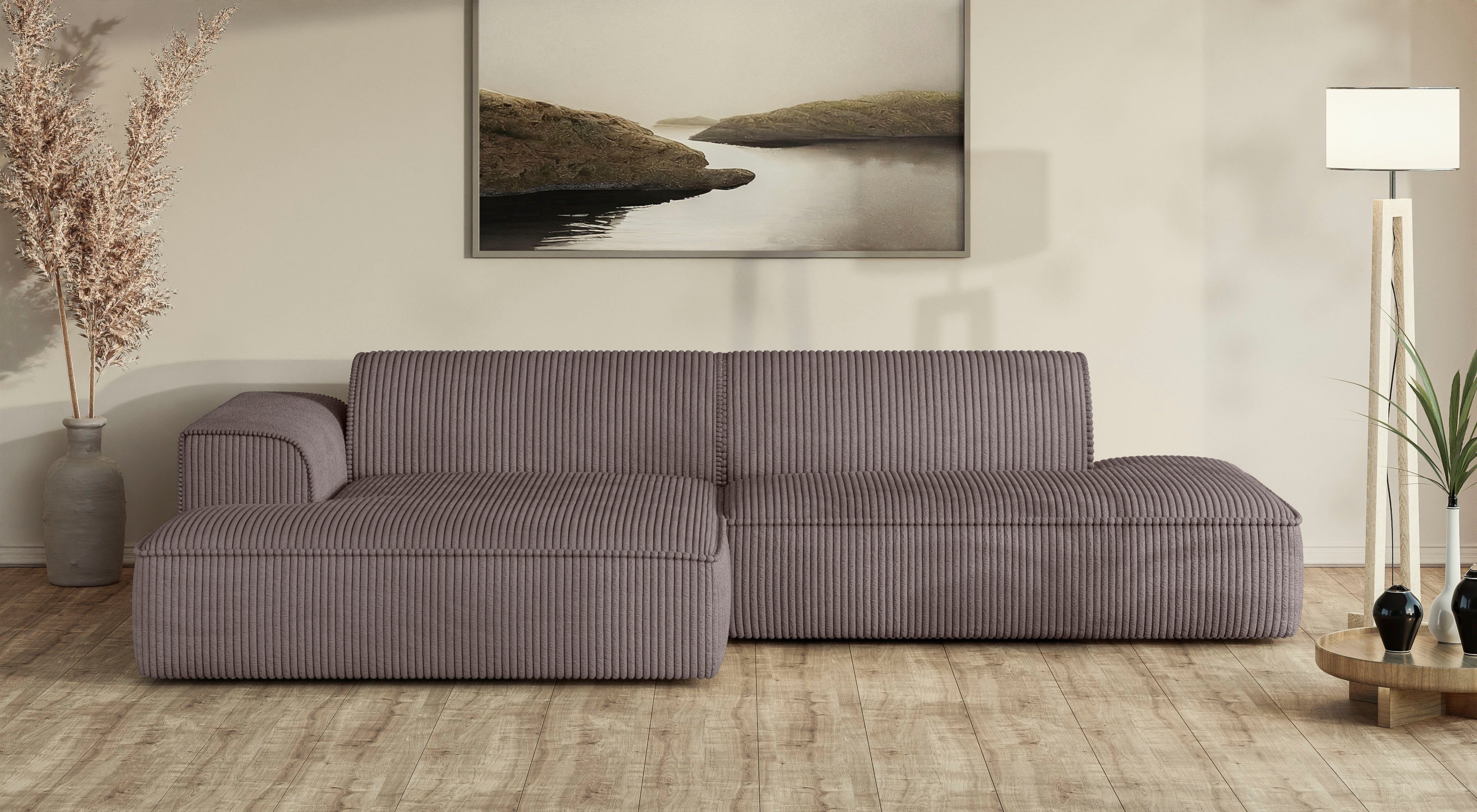 andas Ecksofa TORSTAD mit Keder, moderne Optik, Polsterecke L-Form, extra große Recamiere im loungigen Stil, in Bouclé und Cord