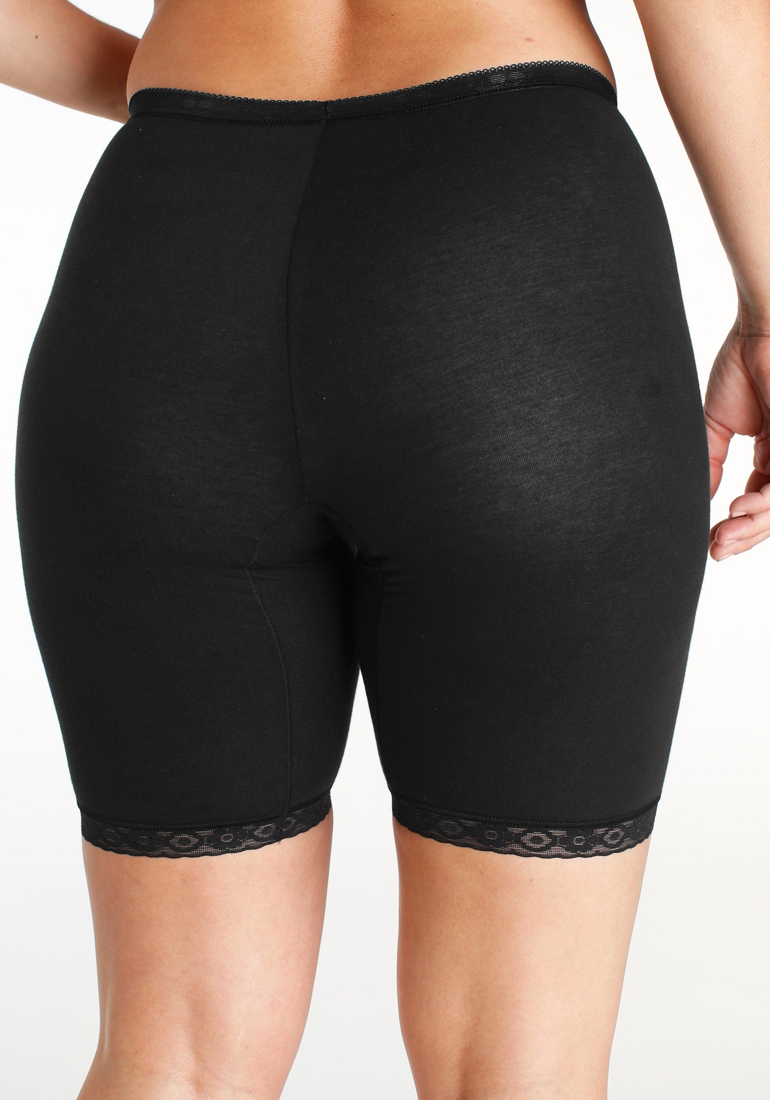 Spitzenbesatz + Long-Pants Lange BLACK Basic mit (Packung, Sloggi 2-St) Unterhose