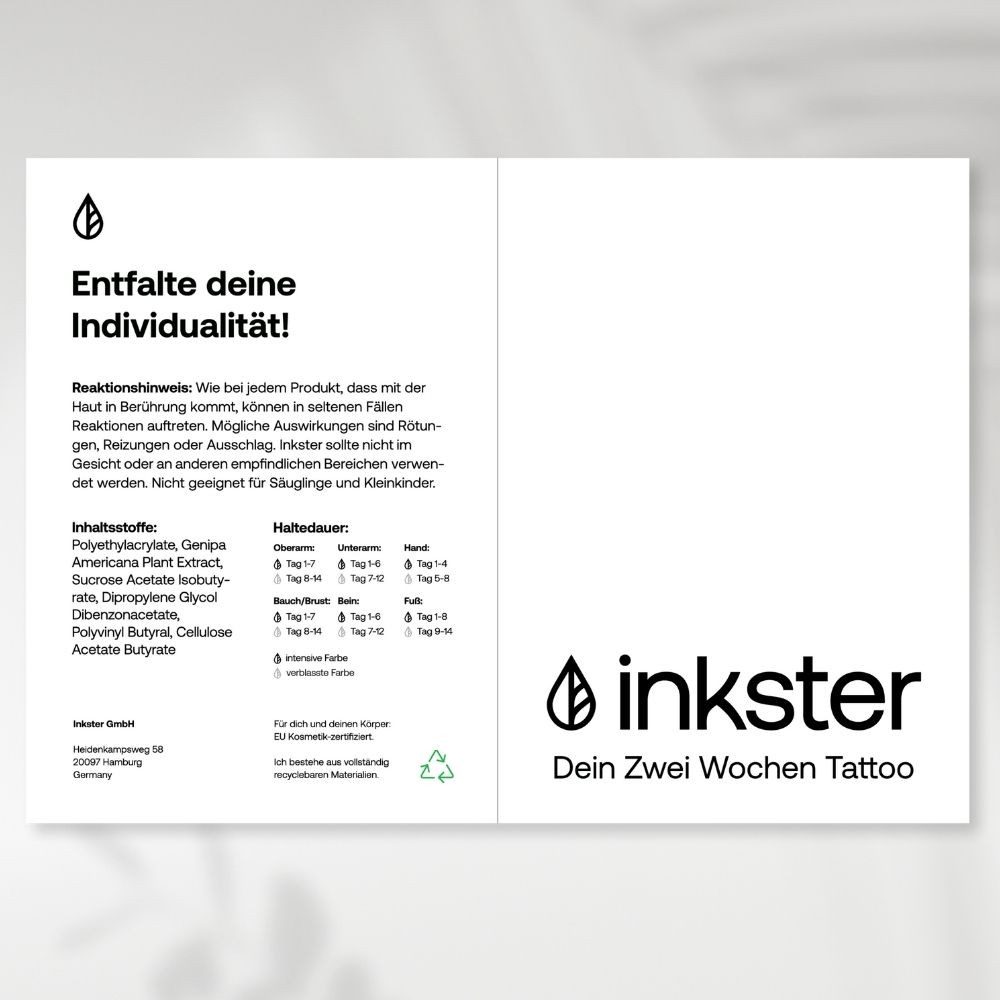 Inkster Schmuck-Tattoo Abstrakte Tattoos, Vegane & EU-Kosmetikzertifizierte Farbe, wasserfestes temporäres Tattoo, 2 Wochen Halt