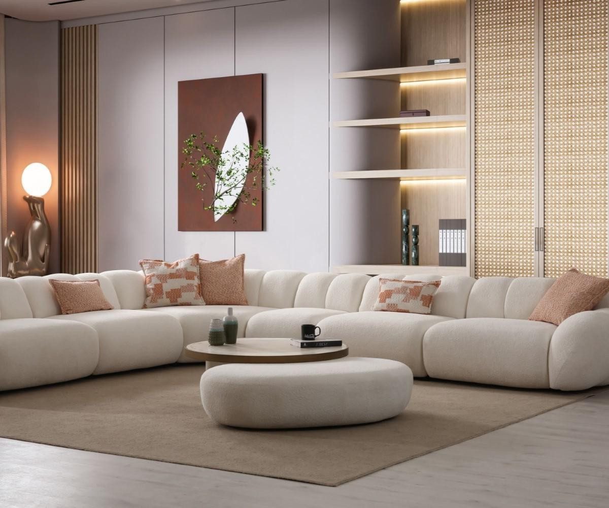 Xlmoebel Couchtisch Modernes Wohnzimmer Set mit Designer Tisch und Hocker 2-tlg (Couchtisch-Set, 2-tlg), Made in Europa
