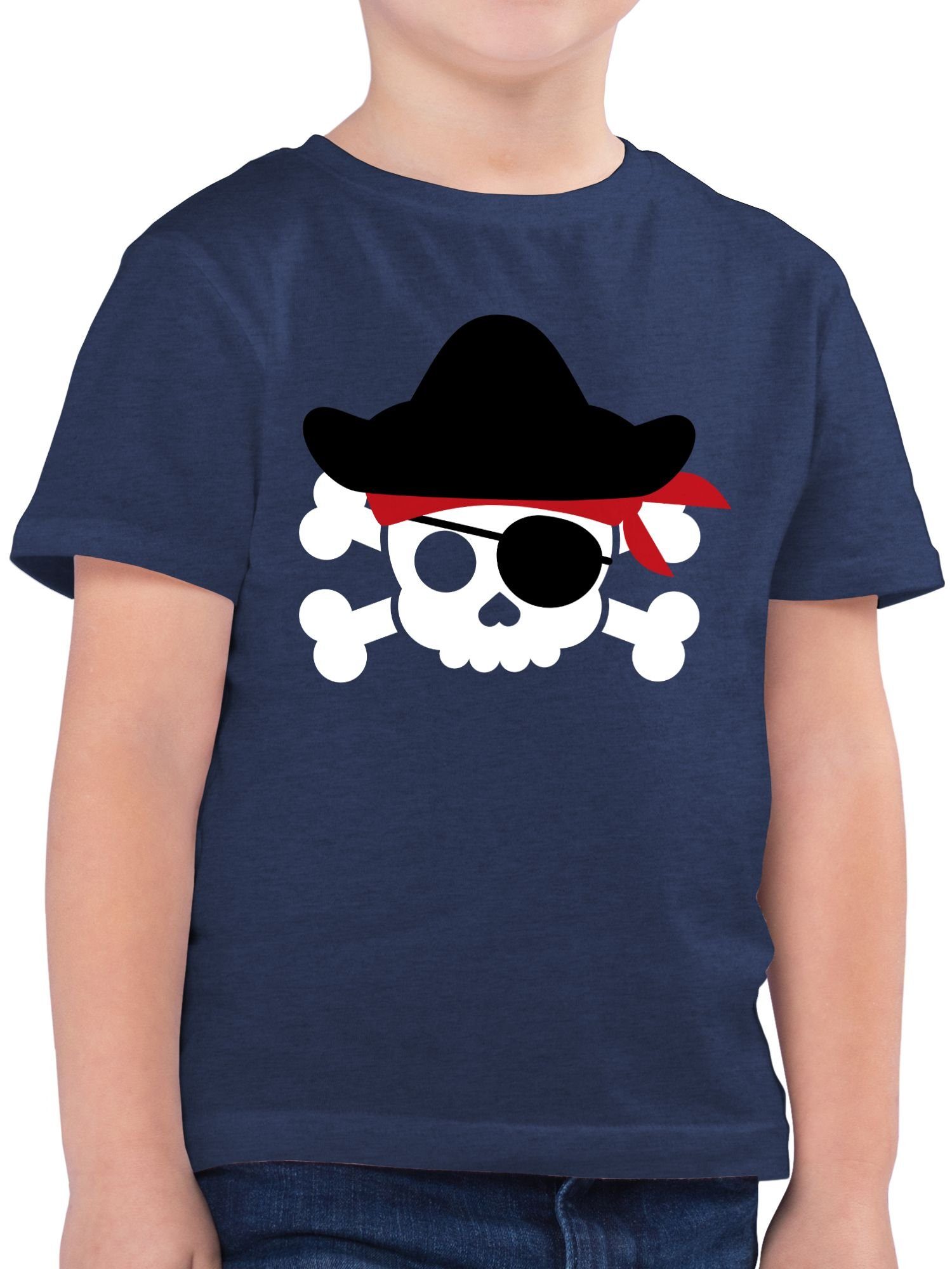 3 T-Shirt - Fasching Piraten Piratenkostüm Geburtstags Karneval Totenkopf Pirat Shirtracer Dunkelblau Meliert Piratenkopf & Kostüm