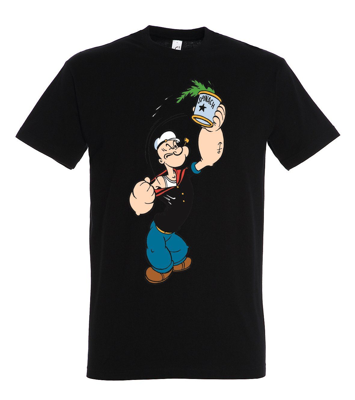 für trendigem T-Shirt Designz T-Shirt Youth Fun Mit Herren Frontprint Schwarz Popeye