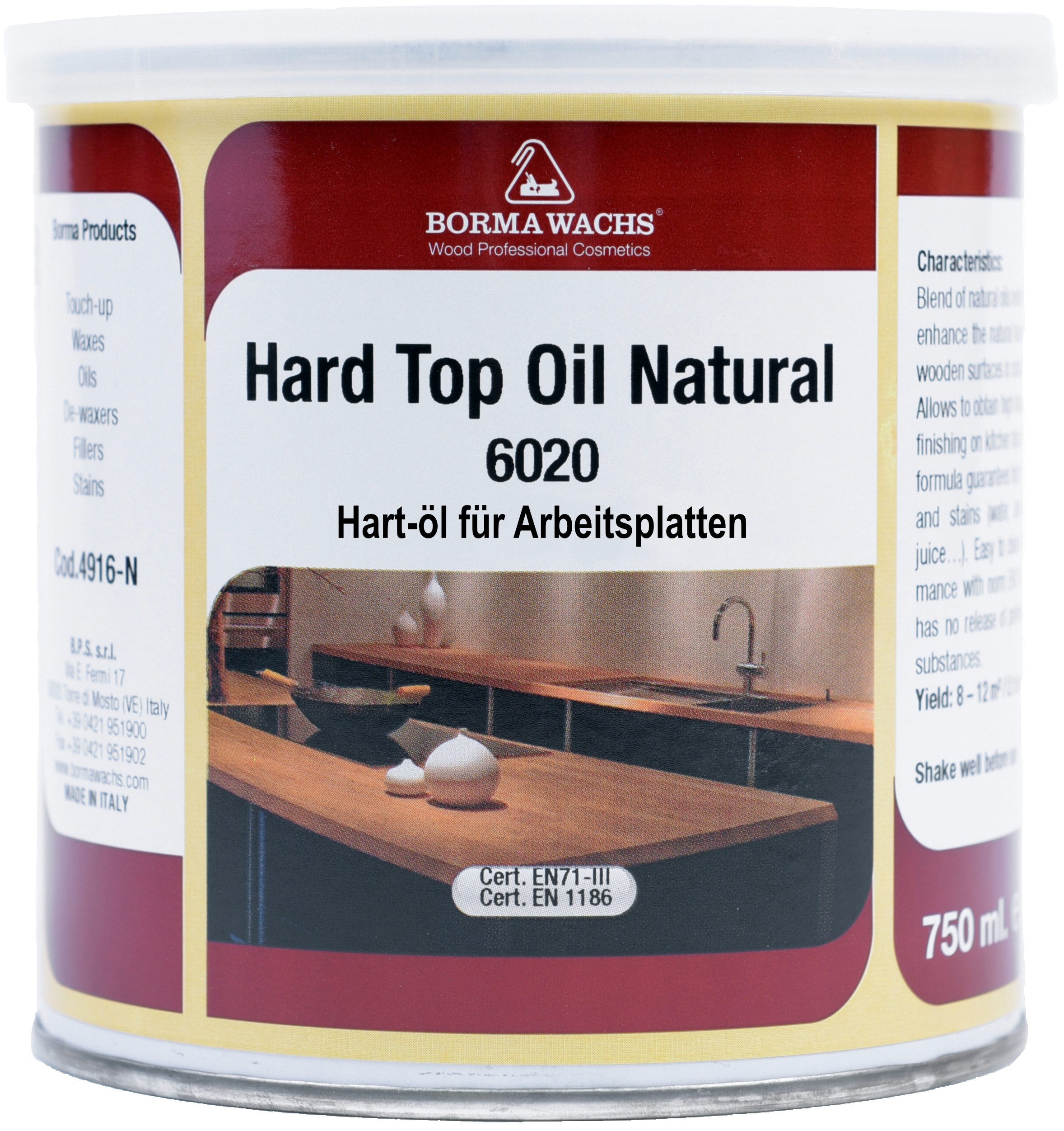 BORMA Holzöl HARD TOP OIL 6020 Matt - 750ml, Mattes, lebensmittelechtes Öl (EN 71-3, DIN 53160)