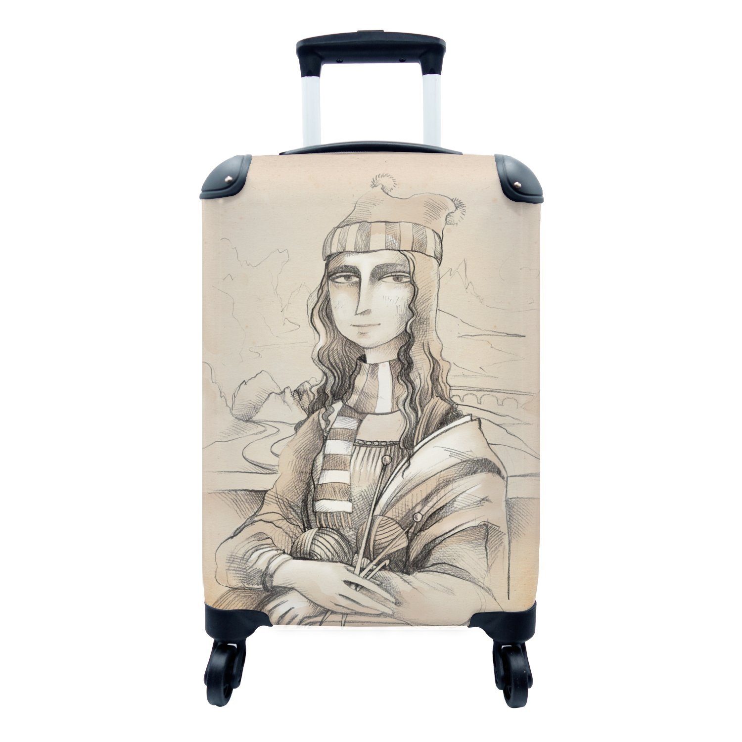 MuchoWow Handgepäckkoffer Illustration mit Halstuch, der Trolley, rollen, Rollen, Reisekoffer Lisa 4 für Reisetasche Ferien, mit Handgepäck einem Mona