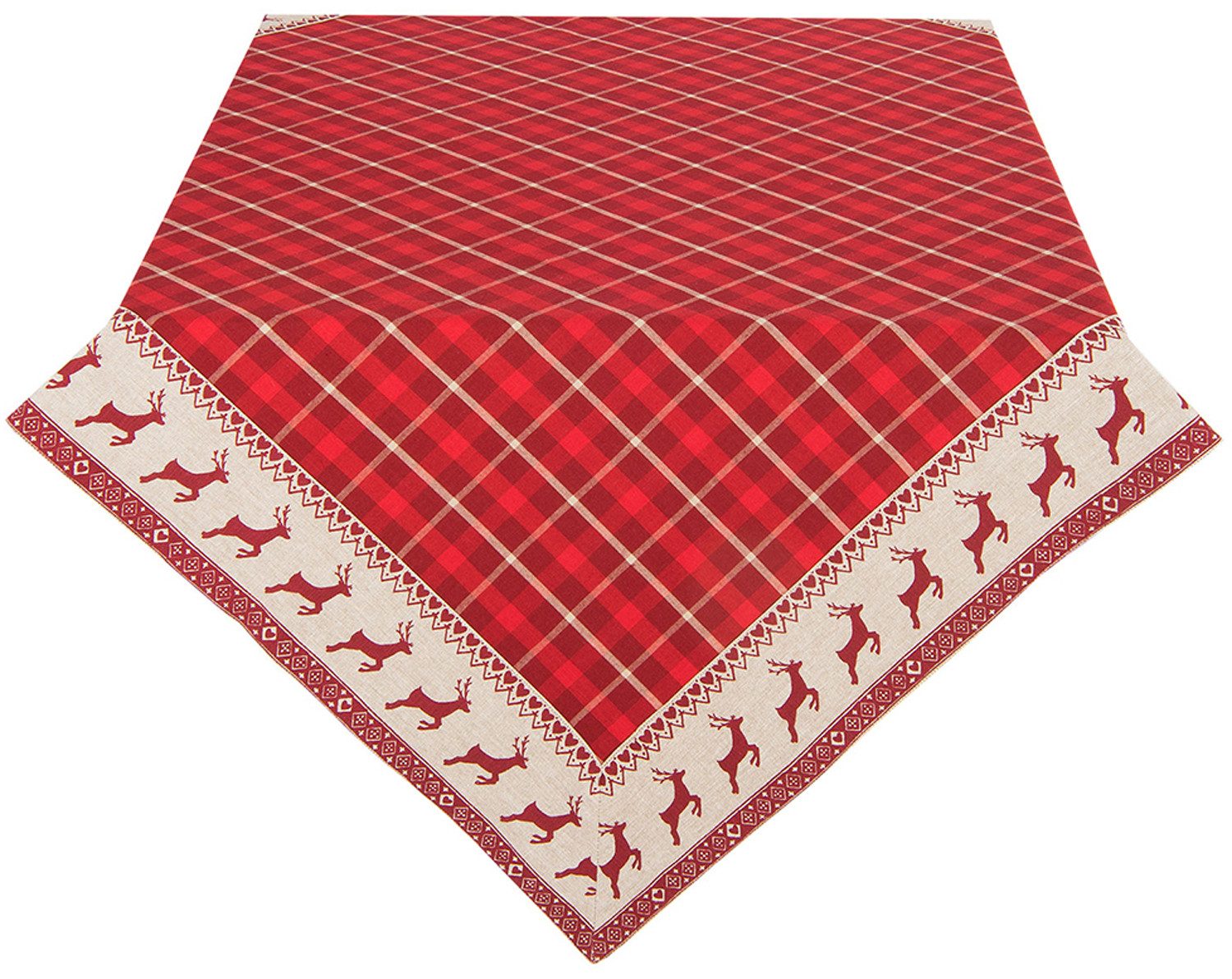 Clayre & Eef Tischdecke Nordic Christmas (Set 1-tlg, 1-teilig), quadratische Tischdecke Mitteldecke ca.150x150cm Baumwolle